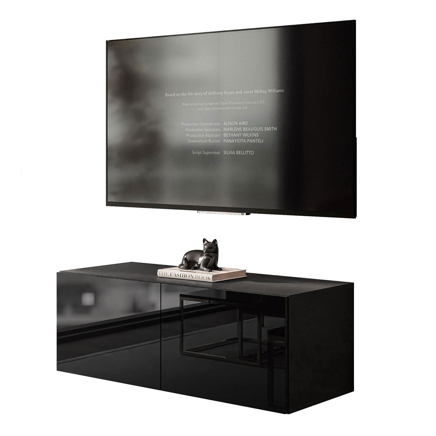 Lookway Lowboard COLGANTE 100 cm TV-Schrank in Schwarz-Hochglanz mit LED Beluchtung