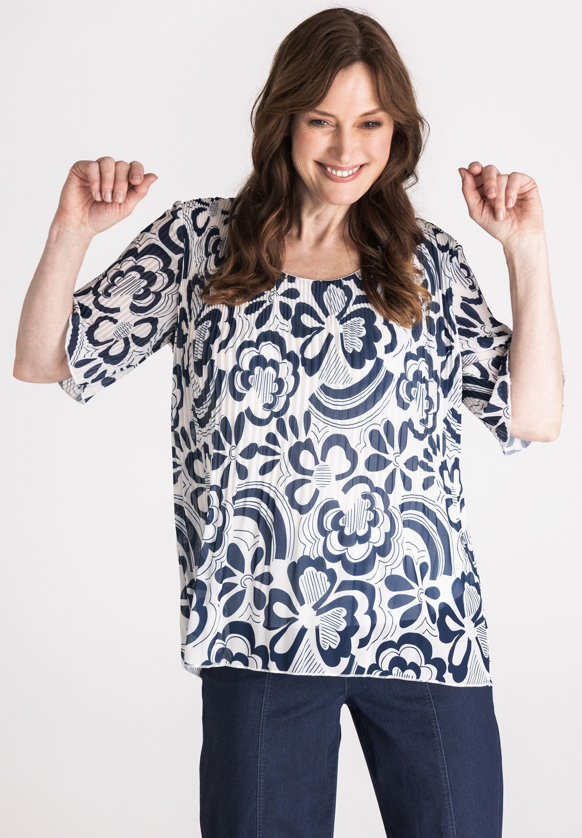 FRANK WALDER Klassische Bluse mit Plissee-Optik