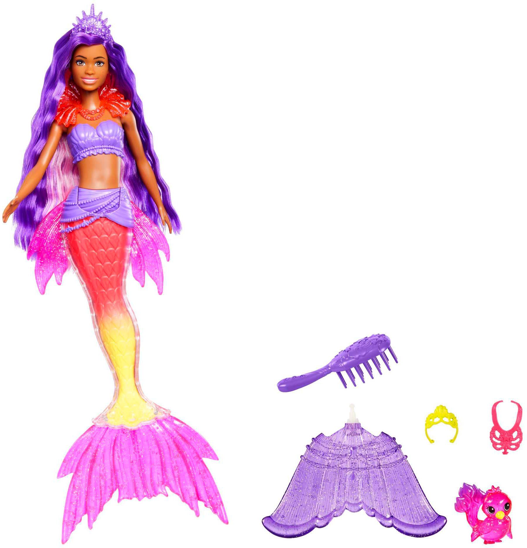 Barbie mit und Power, Zubehör lila Haaren Meerjungfrauen Brooklyn, Meerjungfrauenpuppe