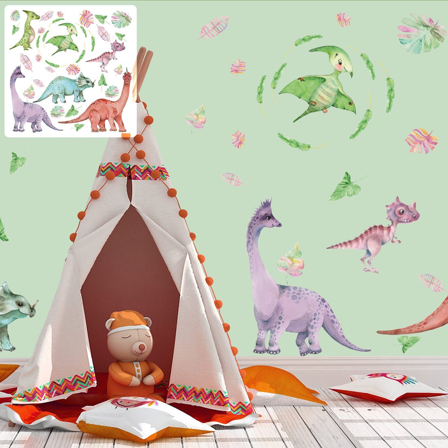 Sunnywall Wandtattoo XXL Wandtattoo Dinosaurier Kids Set 1 verschiedene Motive, Kinderzimmer Aufkleber bunt Wanddeko