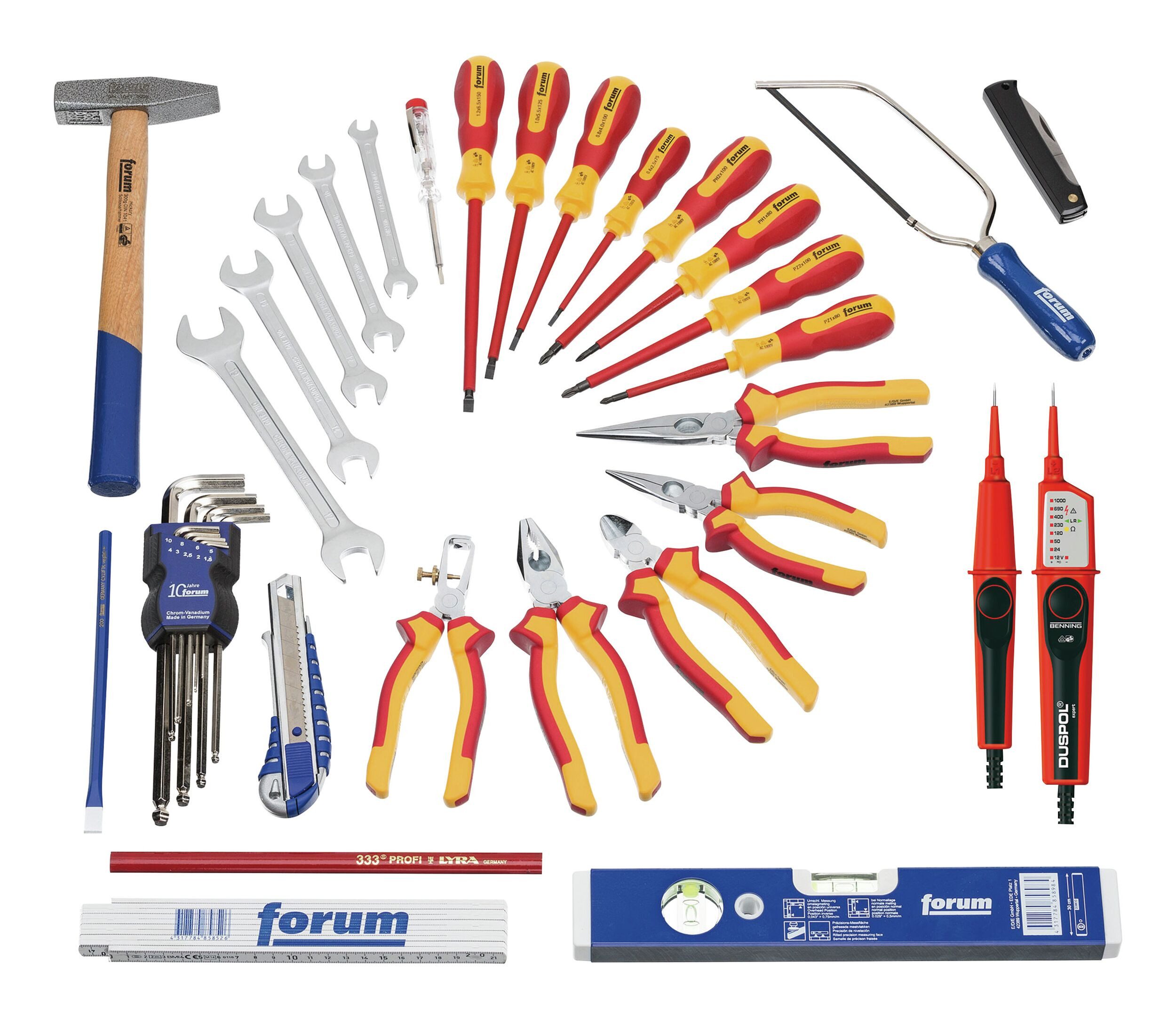 forum® Werkzeugset, (37-St), Elektriker-Werkzeugsatz 37tlg