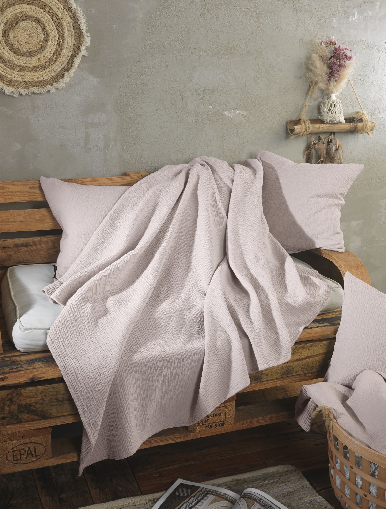 Wolldecke Set Musselin 150x200 Design Zartrose, pure hug, Sommer Geschenke Idee Frauen Männer weich sale Reißverschluss Partner
