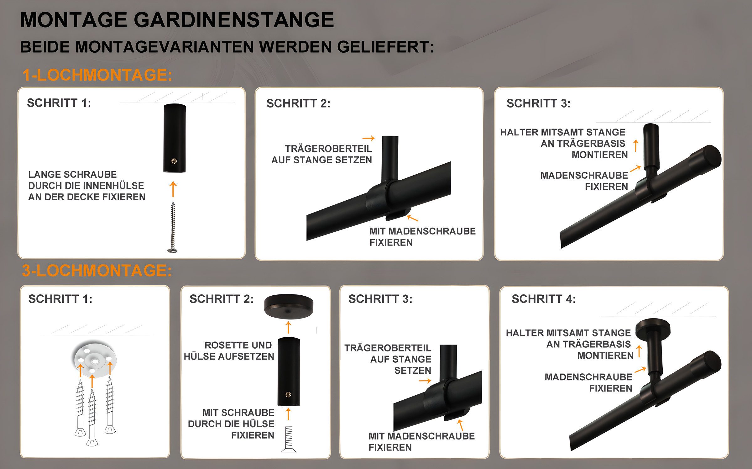 iso-design Gardinenstange Set zur Montage an der Decke mit 20 mm Durchmesser 1-läufig, Ø 20 mm, 1-läufig, Deckenmontage, geschraubt, Aluminium, Variabler Decken – Bild 4 von 5