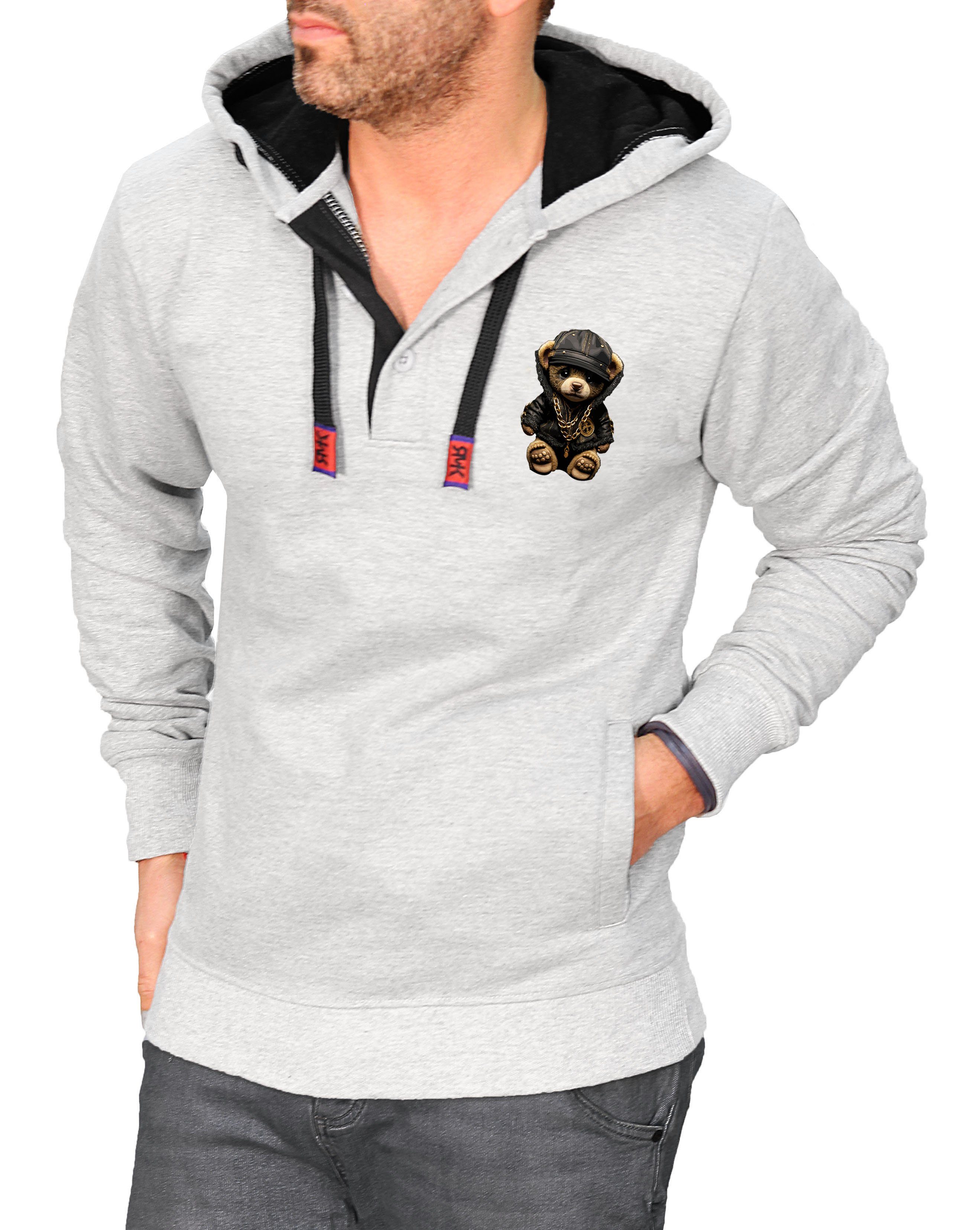 Hoodie Herren Kapuzenpullover Longsleeve mit Gangster Bär Teddybär
