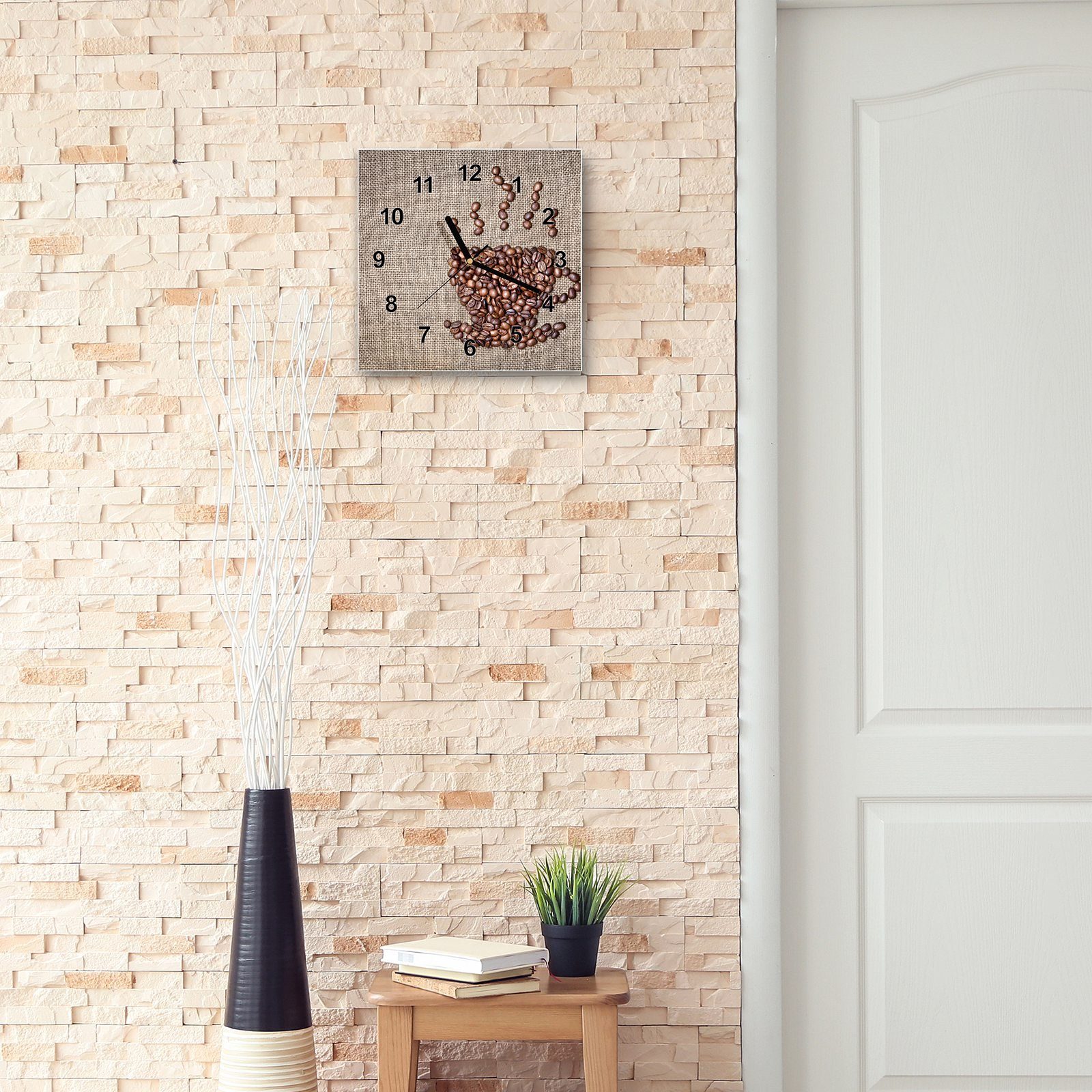 Primedeco Wanduhr Glasuhr Wanduhr 30 cm Wandkunst Kaffee Tasse Größe mit 30 x mit Motiv Dampf