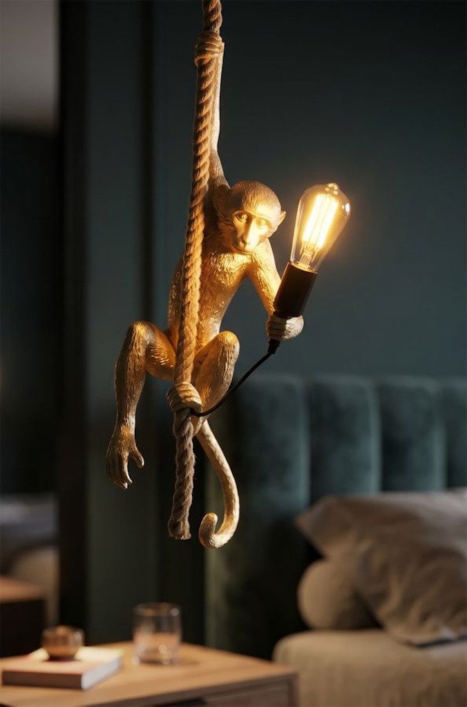 Mauro Ferretti Hängeleuchte Monkey Haengelampe Gold Resin Rope Glam Design