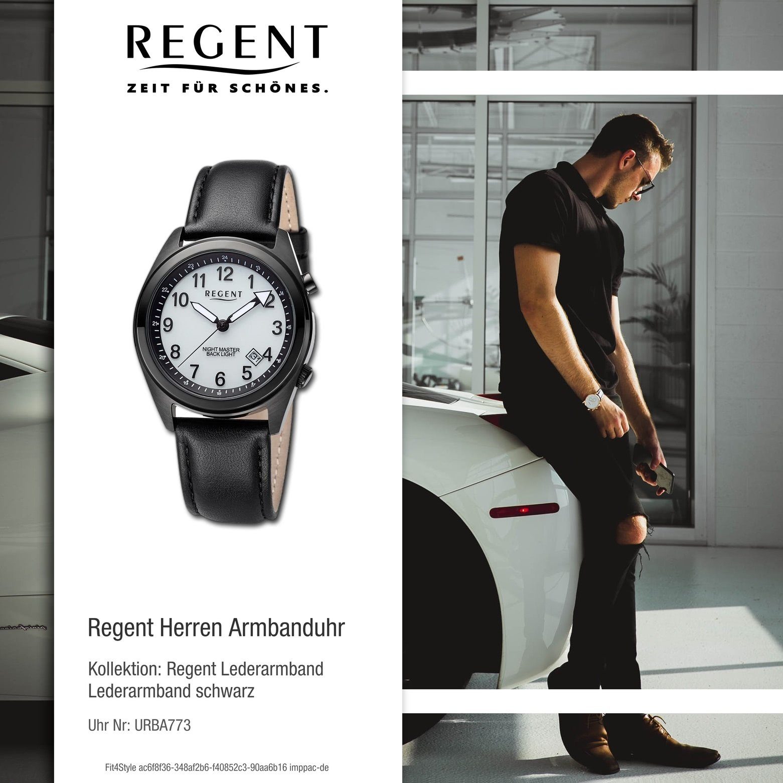 Regent Quarzuhr Regent rund, Herren Armbanduhr Lederarmband groß extra (ca. Analog, Herren 37,6mm), Armbanduhr