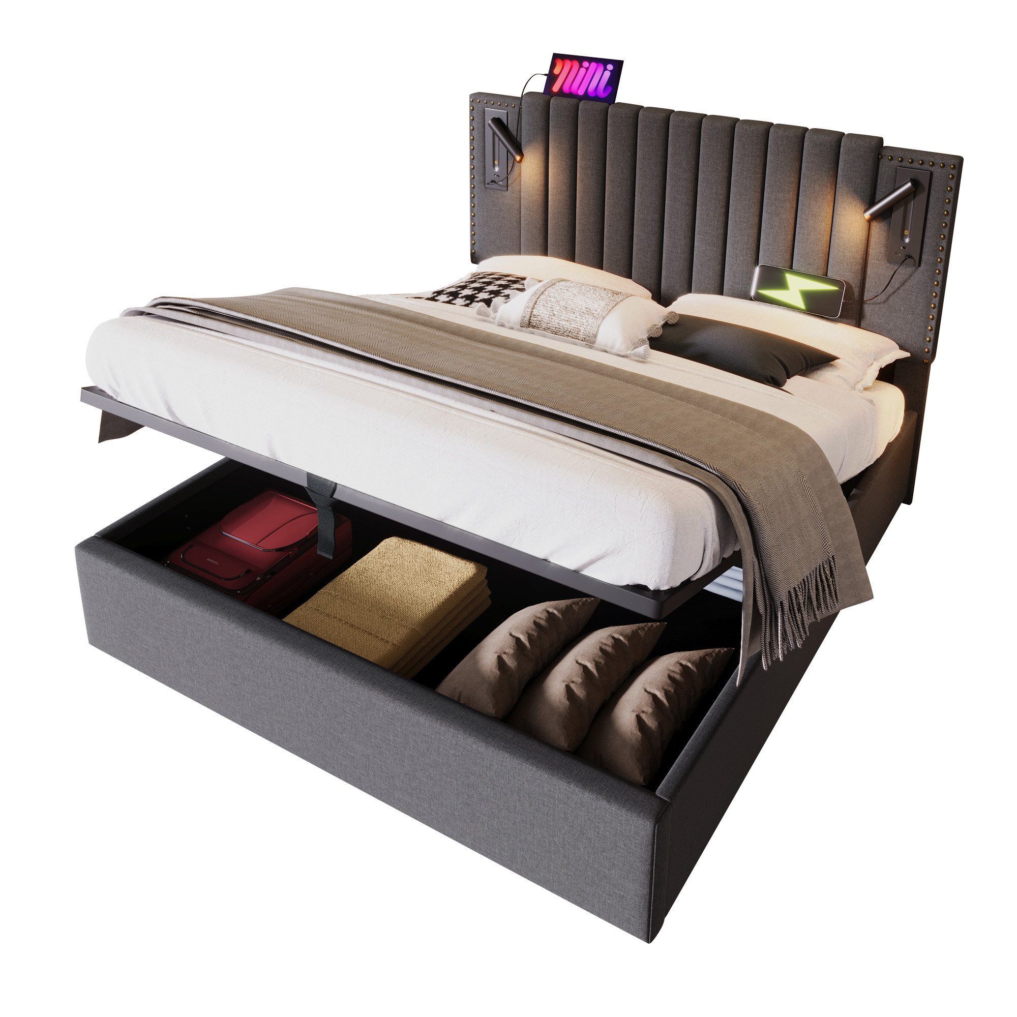 OKWISH Polsterbett Hydraulisches Stauraumbett (Bett mit günstig online kaufen