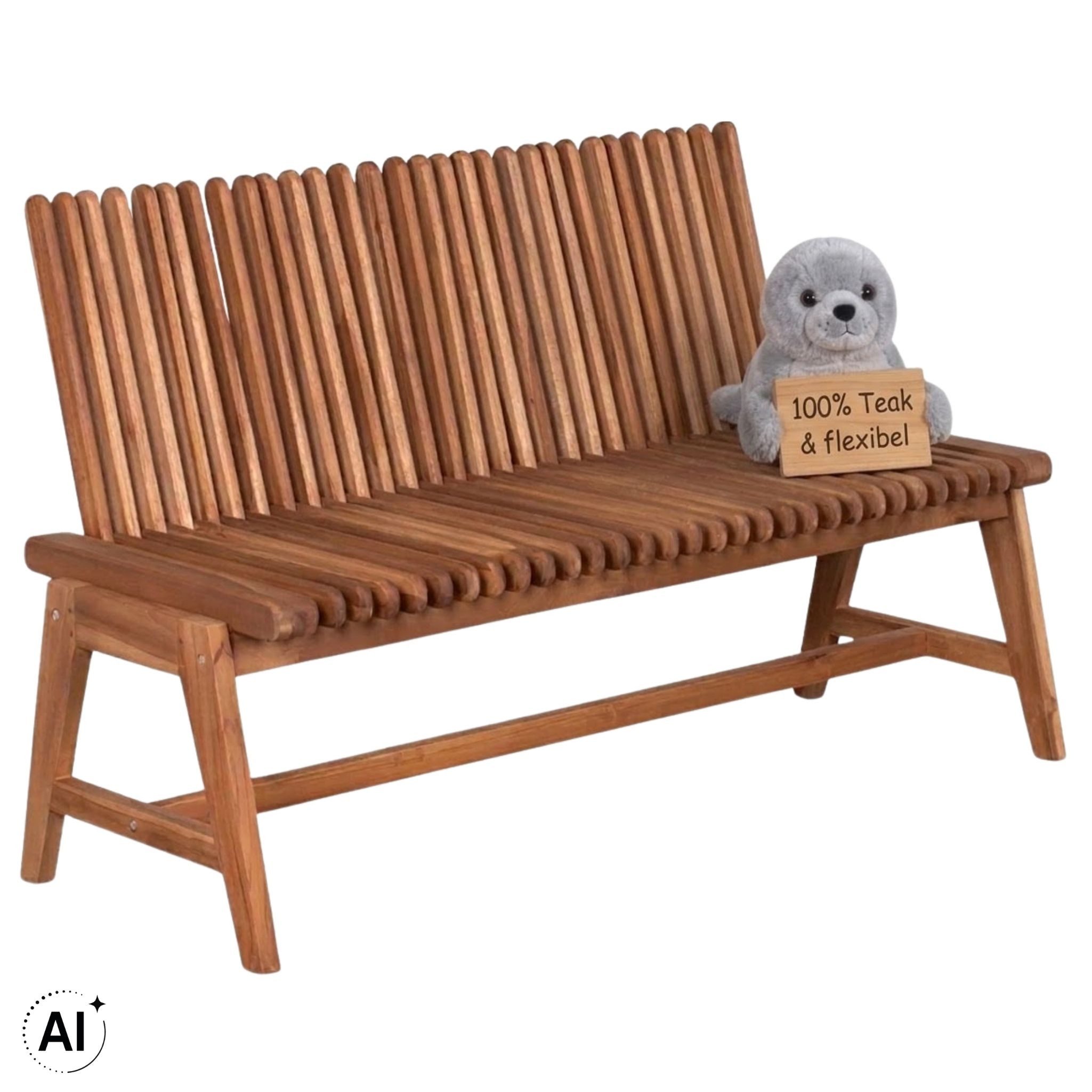 MR.DEKO Gartenbank Leeds Bank aus massivem Teakholz 130 cm mit flexibler Rückenlehne (2-Sitzer Bank, zerlegt geliefert, ideal für Terrasse, 1-St), Massive Sitzbank Garten und Balkon, 250 kg belastbar