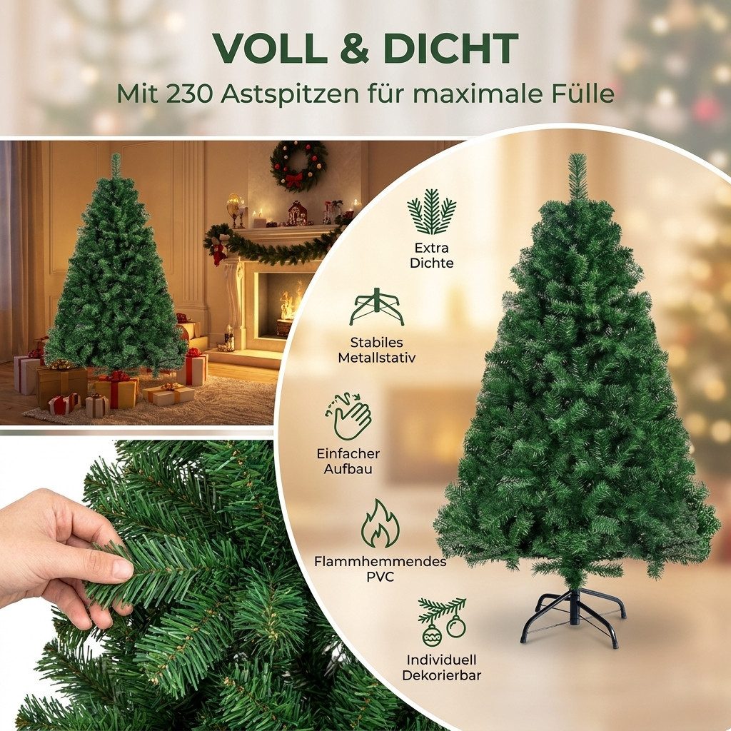 LEADZM Künstlicher Weihnachtsbaum PVC Weihnachtsbaum Künstlich Tannenbaum Christbaum mit Metallständer, 120cm mit 230 Spitzen, Grün – Bild 4 von 5