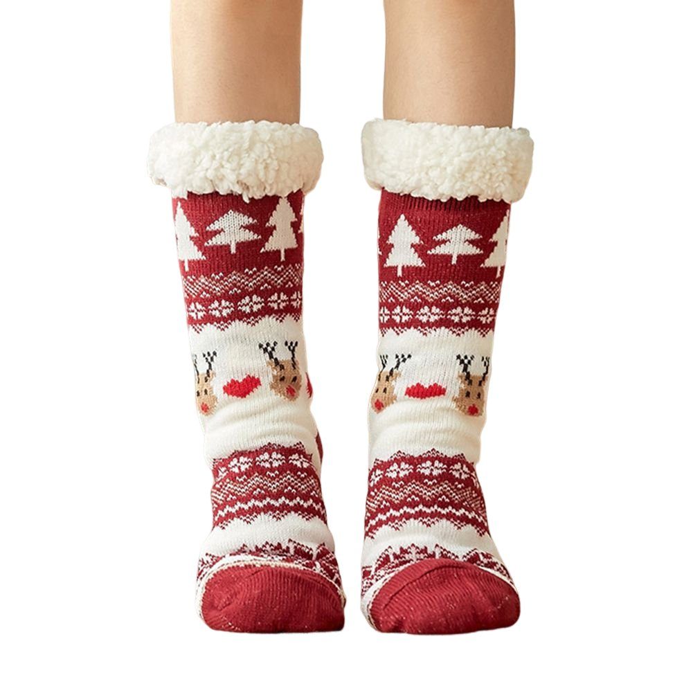 Blusmart Langsocken Weihnachts-Bodensocken Für Erwachsene Und Damen, Schneesocken, Zum Ich liebe Hirschweinrot