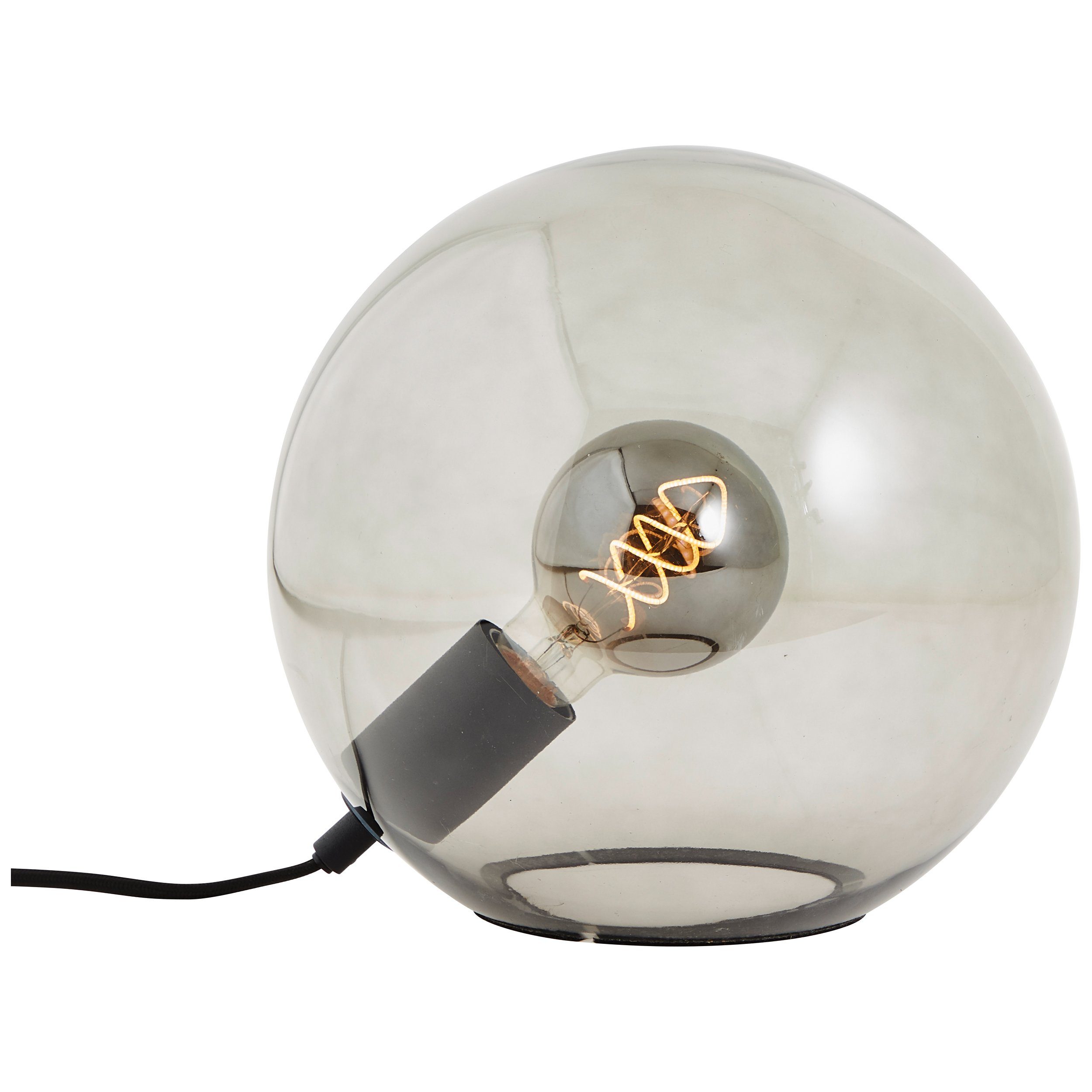 Lightbox Tischleuchte, ohne Leuchtmittel, Kugelförmige Tischlampe aus Rauchglas, E27 max. 25 W, schwarz