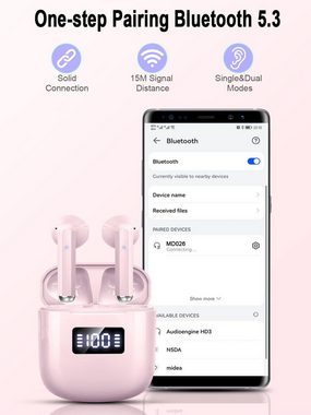 Jesebang Kabellos Bluetooth 5.3, Ultraleicht mit HD Mikrofon, Herausragender In-Ear-Kopfhörer (Leichte Passform und bequemer Sitz für langanhaltenden Tragekomfort., Sound Musik Streaming bis zu 30 Stunden, LED-Anzeige, IP7 Wasserdicht)