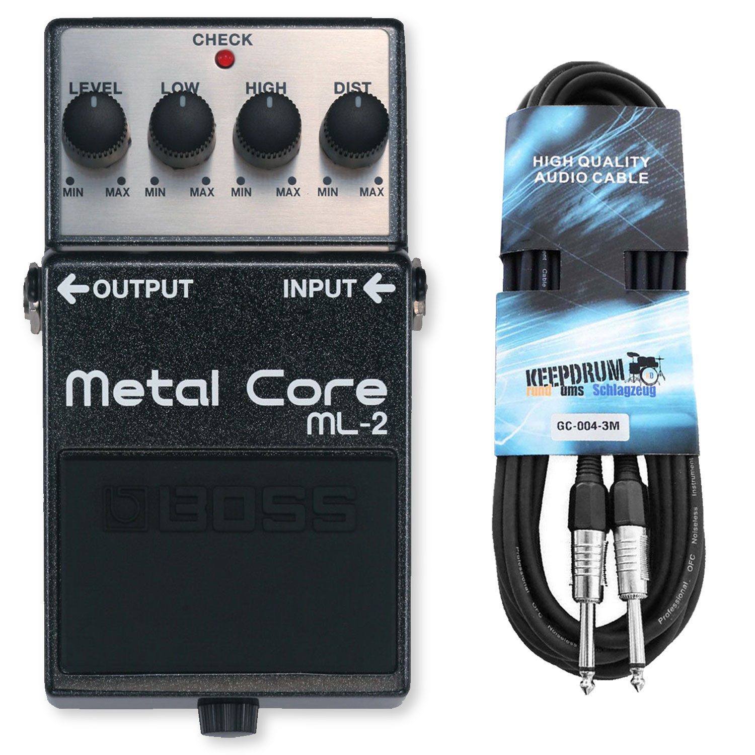 E-Gitarre Boss ML-2 Metal Core Verzerrer Effektgerät mit Kabel
