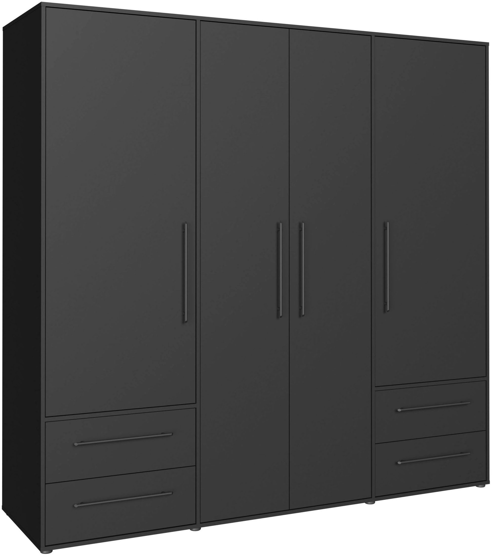 FORTE Kleiderschrank Mokkaris, Garderobe, zeitloses Design, 4 Türen, Made in Europe (B/H/T ca. 206x200x59cm) Zwei Schubladen, schwarze Stangengriffe, Stauraum, auch in Schwarz