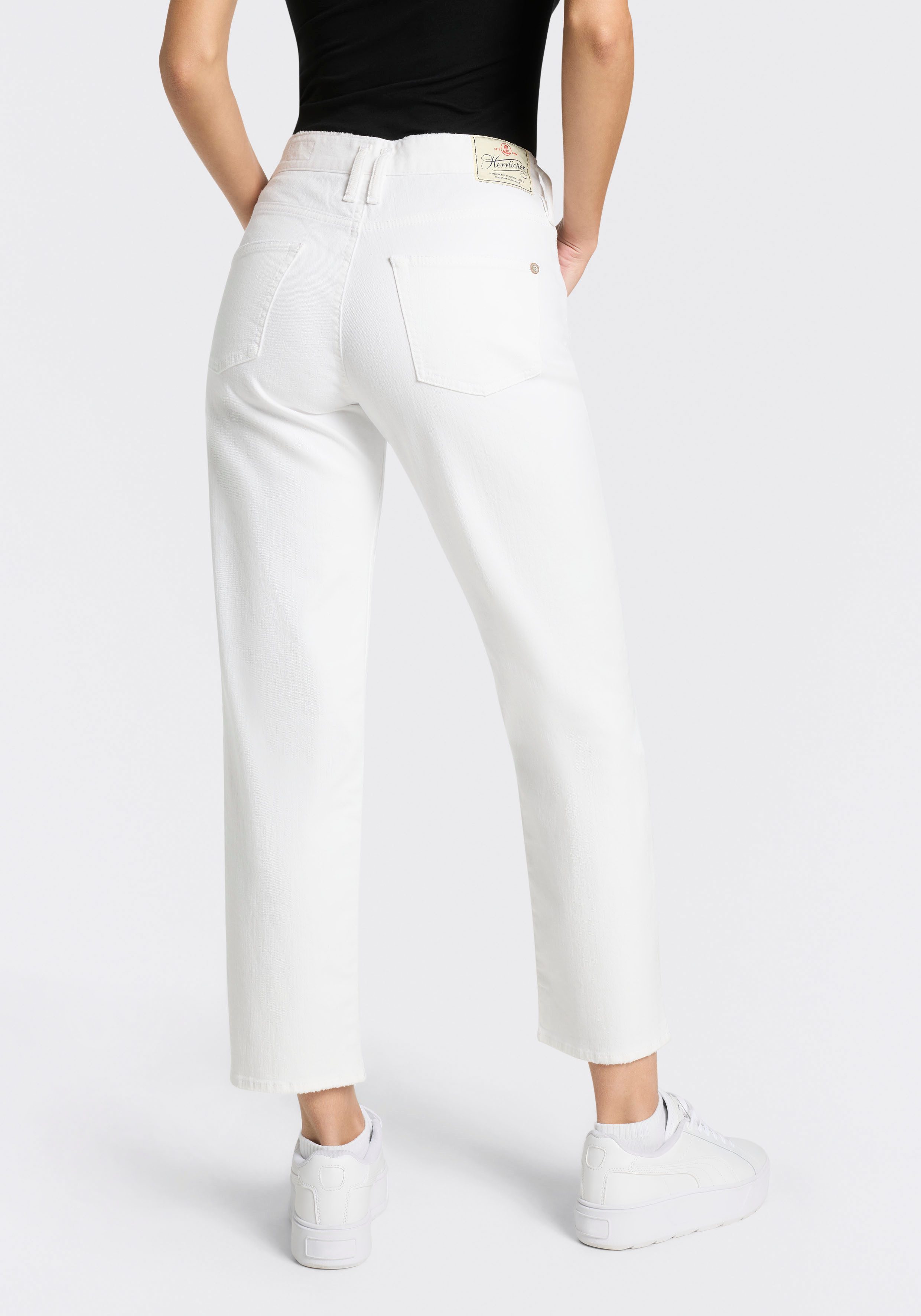 Herrlicher Straight-Jeans Breezy Cropped Denim White Stretch High Waist