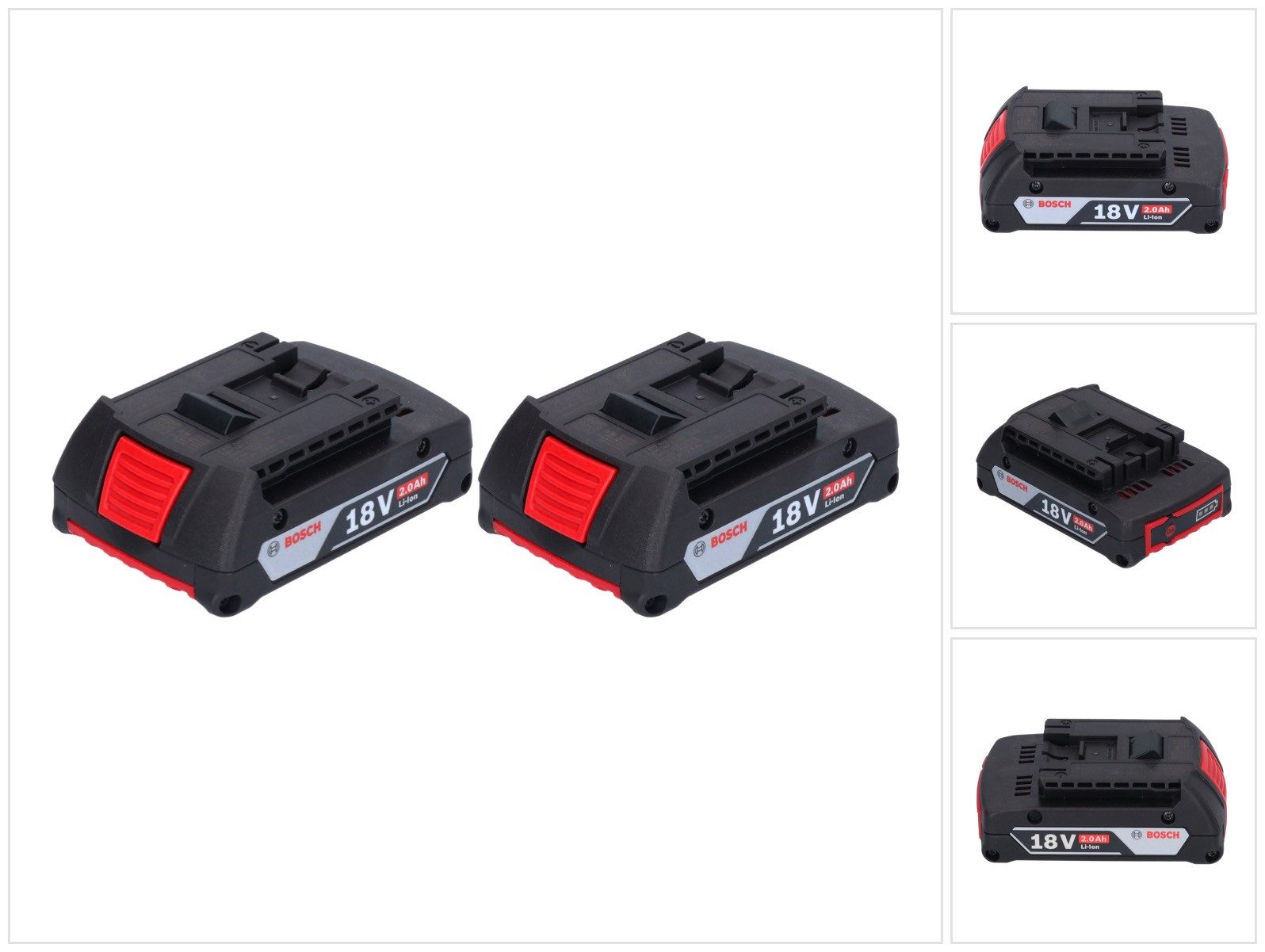 Bosch Professional Akku Set 2x GBA 18 V 2,0 Ah / 2000 mAh Li-Ion Einschub Akku Akkupacks