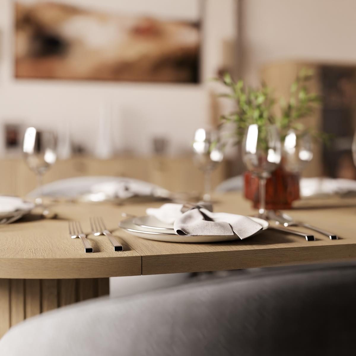 Compleo Esstisch ZANTO Ausziehtisch mit runder Platte und stabilem Zentralgestell, 100–188 cm, Eiche Cremona, 28-mm-Platte, familienfreundlich – Bild 5 von 5