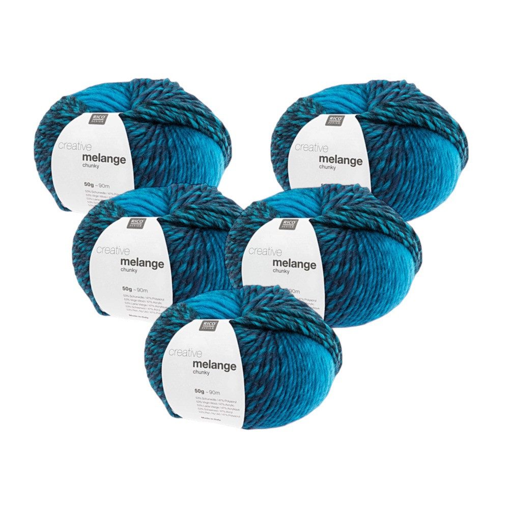 Rico Design 5 x RICO CREATIVE MELANGE CHUNKY Häkelwolle, 170 m