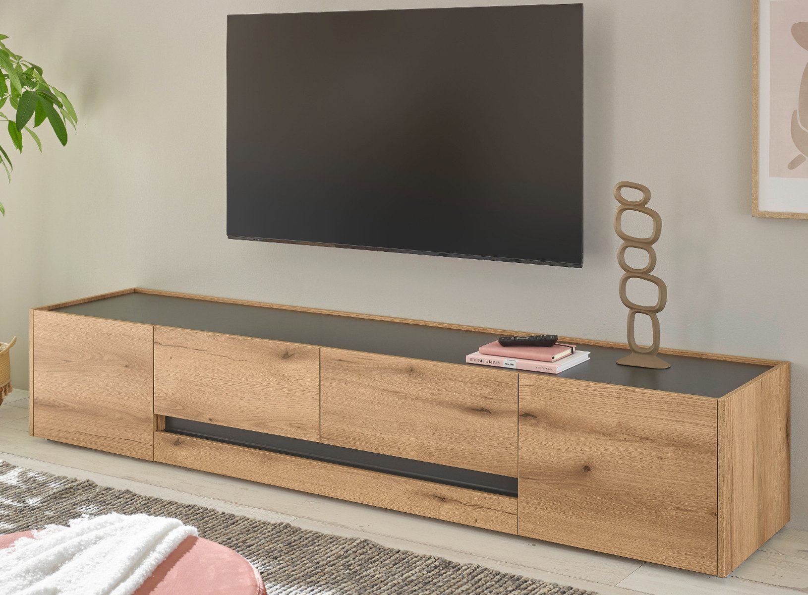 Furn.Design Lowboard Center (großer TV Unterschrank in Eiche mit Grau, Breite 223 cm), mit viel Stauraum