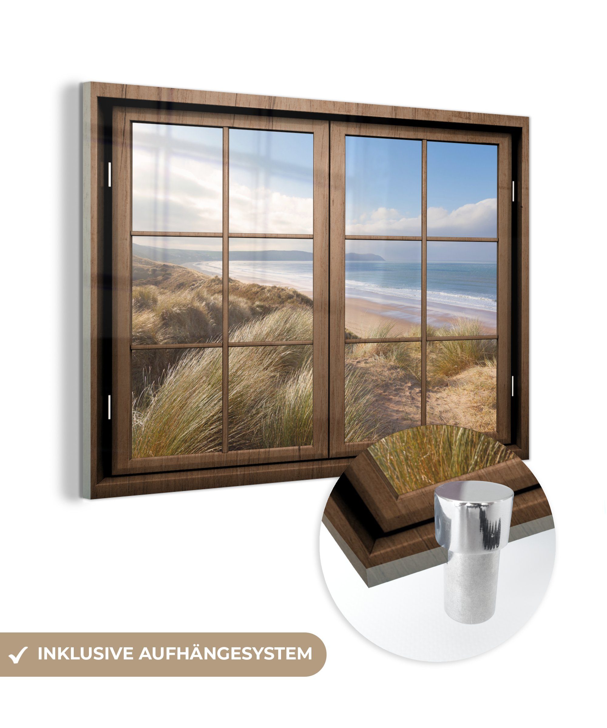 MuchoWow Acrylglasbild Durchblick - Strand - Holz, (1 St), Glasbilder - Bilder auf Glas Wandbild - Foto auf Glas - Wanddekoration