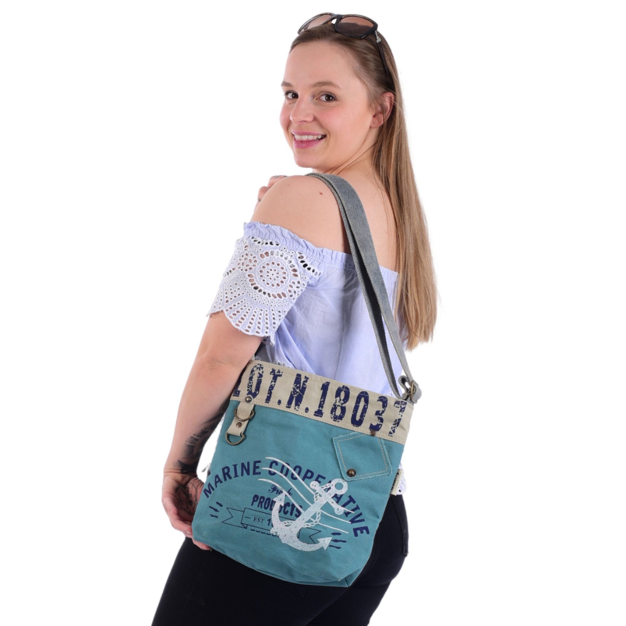 Sunsa Umhängetasche Damen Umhängetasche, blaue Maritim Schultertasche, vegane Handtasche, vegan