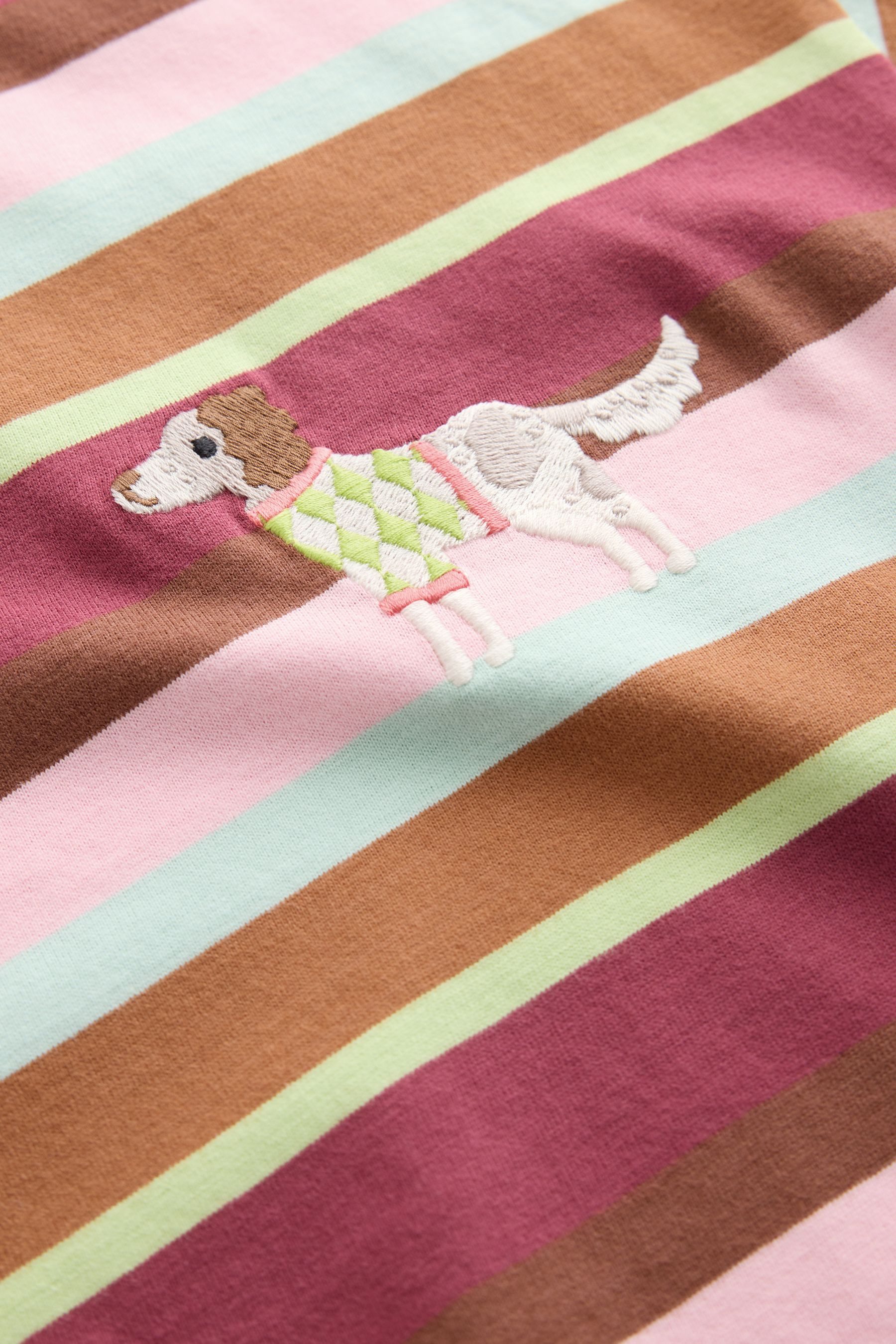 Next T-Shirt Gestreiftes T-Shirt mit Stickereien, Hund (1-tlg)