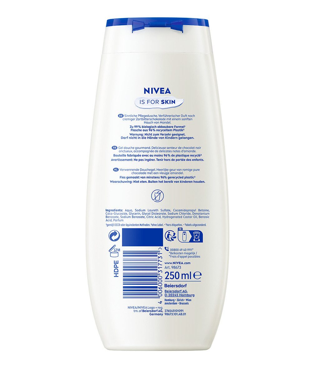 Nivea Duschgel Dusche Dark Chocolate Cookie 6x250ml Mandel vegan Limited Edition, 6-tlg., Angenehmer Duft – Bild 3 von 3