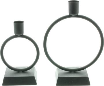 Dekoleidenschaft Tischkerzenhalter "Ring" aus Metall, matt schwarz, 14 + 19 cm hoch, Stabkerzenhalter (2 St., im Set), Kerzenhalter Kerzenständer für Tafelkerzen, Stabkerzen, Spitzkerzen
