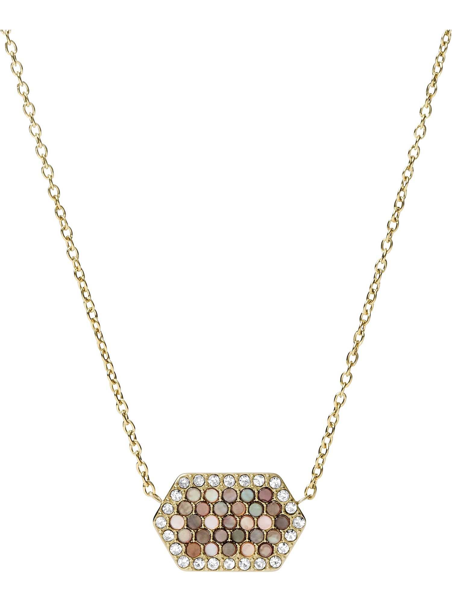 Collier Fossil Damen-Kette Edelstahl Perlmutt
