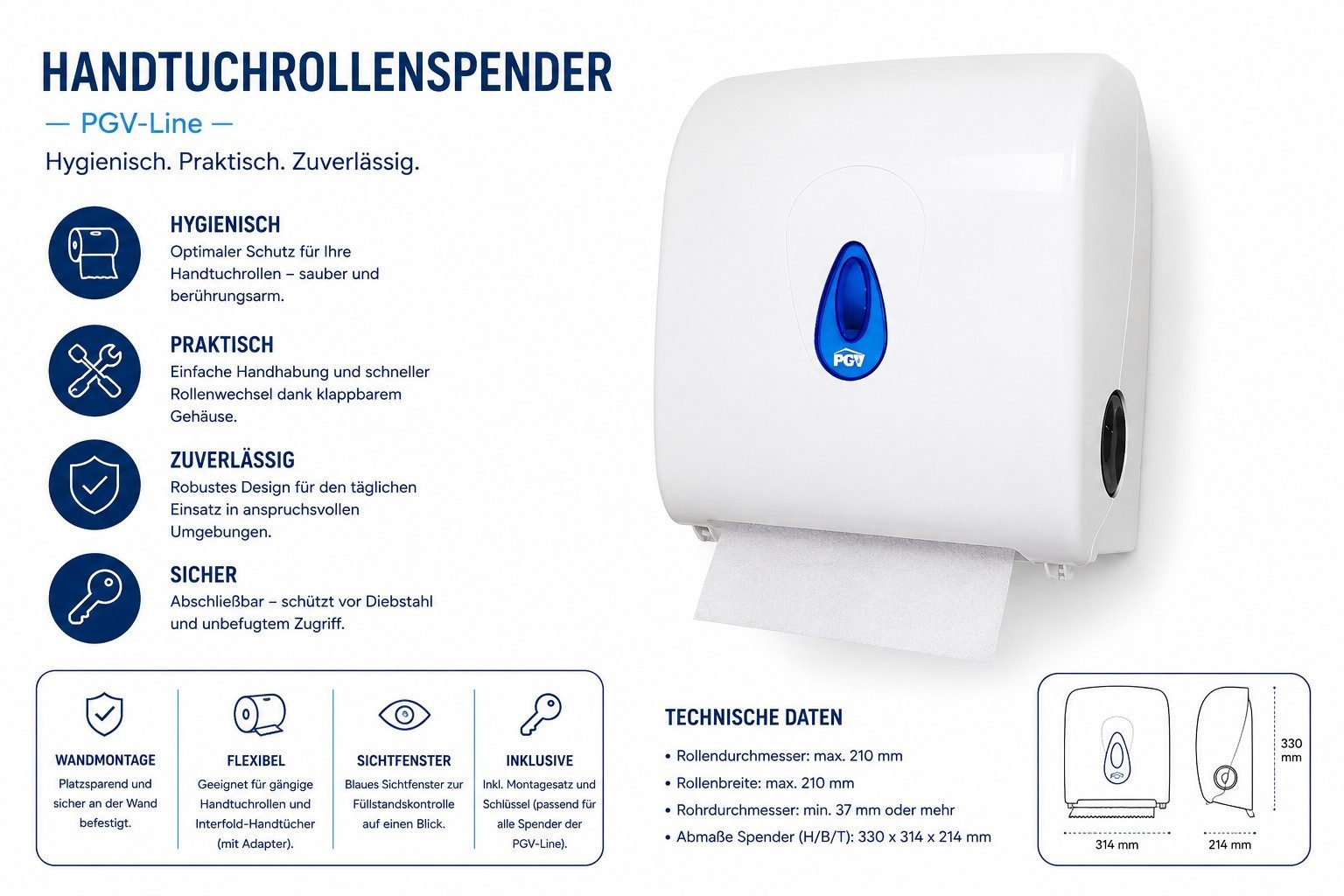 Poller GmbH Vogtland Papierhandtuch Handtuchrollenspender, Papierhandtuchspender Auto-Cut "PGV-Line"