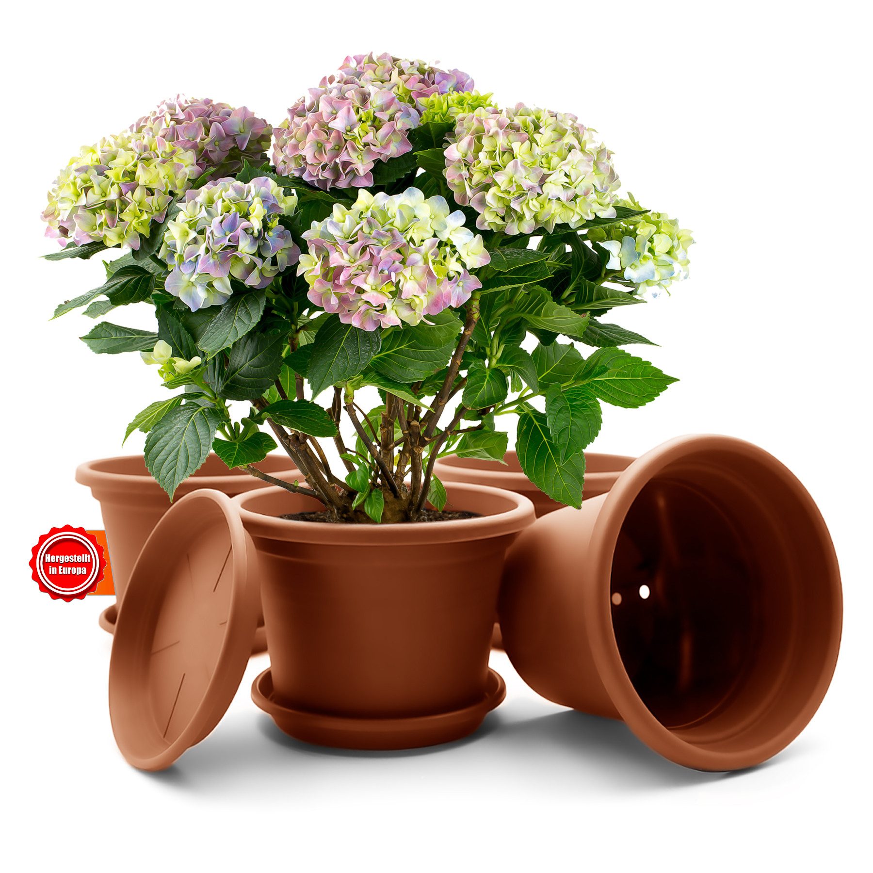 BigDean Blumentopf 4 Stück Pflanzkübel mit Untersetzer rund ø 20 cm Terracotta (Set, 4 St., Pflanztopf), Zeitloses Design, Mit Untersetzer, Hochwertiges Material, Wetterfest