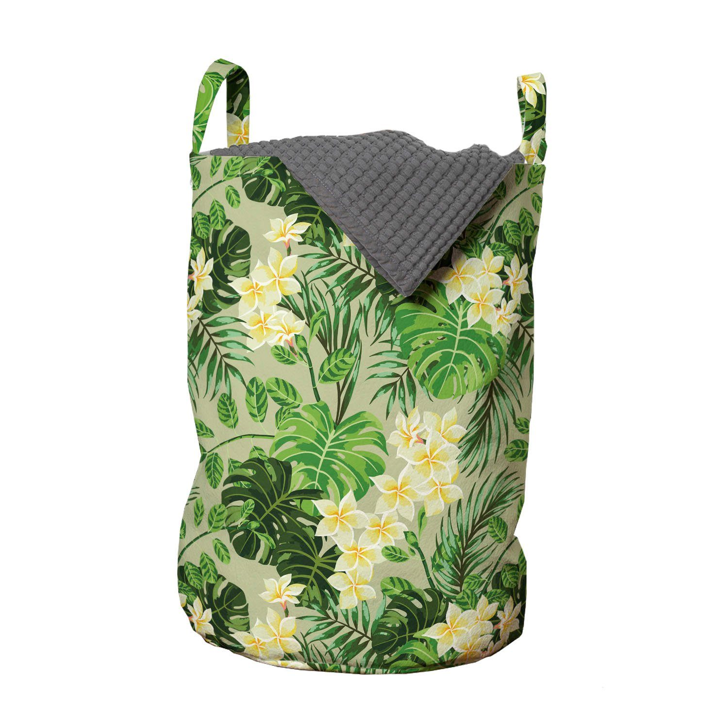 Abakuhaus Wäschesäckchen Wäschekorb mit Griffen Kordelzugverschluss für Waschsalons, Blumen Exotische Pflanzendecke Muster