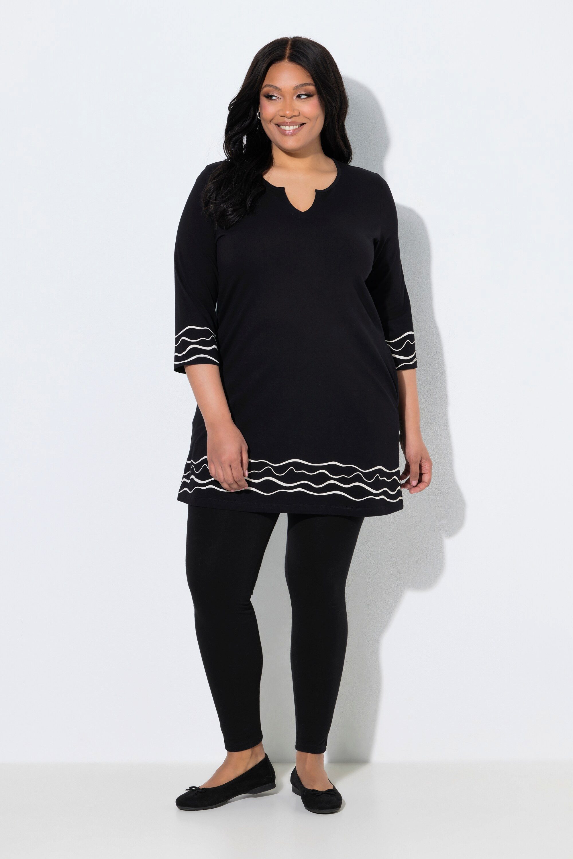 Ulla Popken Longshirt Longshirt Motivdruck Tunika-Ausschnitt 3/4-Arm