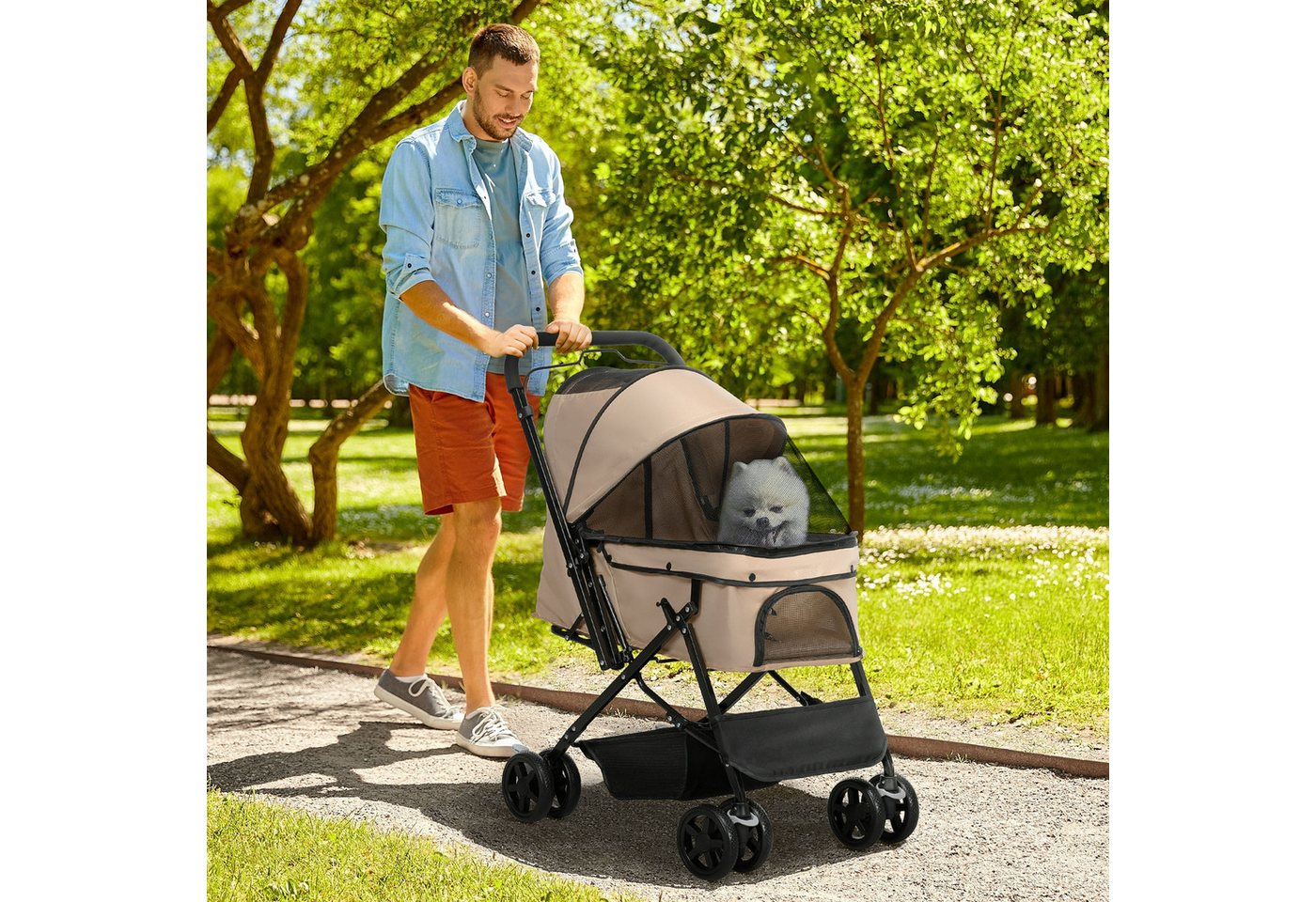 PawHut Hundebuggy Hundewagen Buggy Pet Stroller Oxford braun, (Haustierwagen, 1-tlg), für kleine Hunde und Katzen, Oxford Braun 76,5 x 52 x …