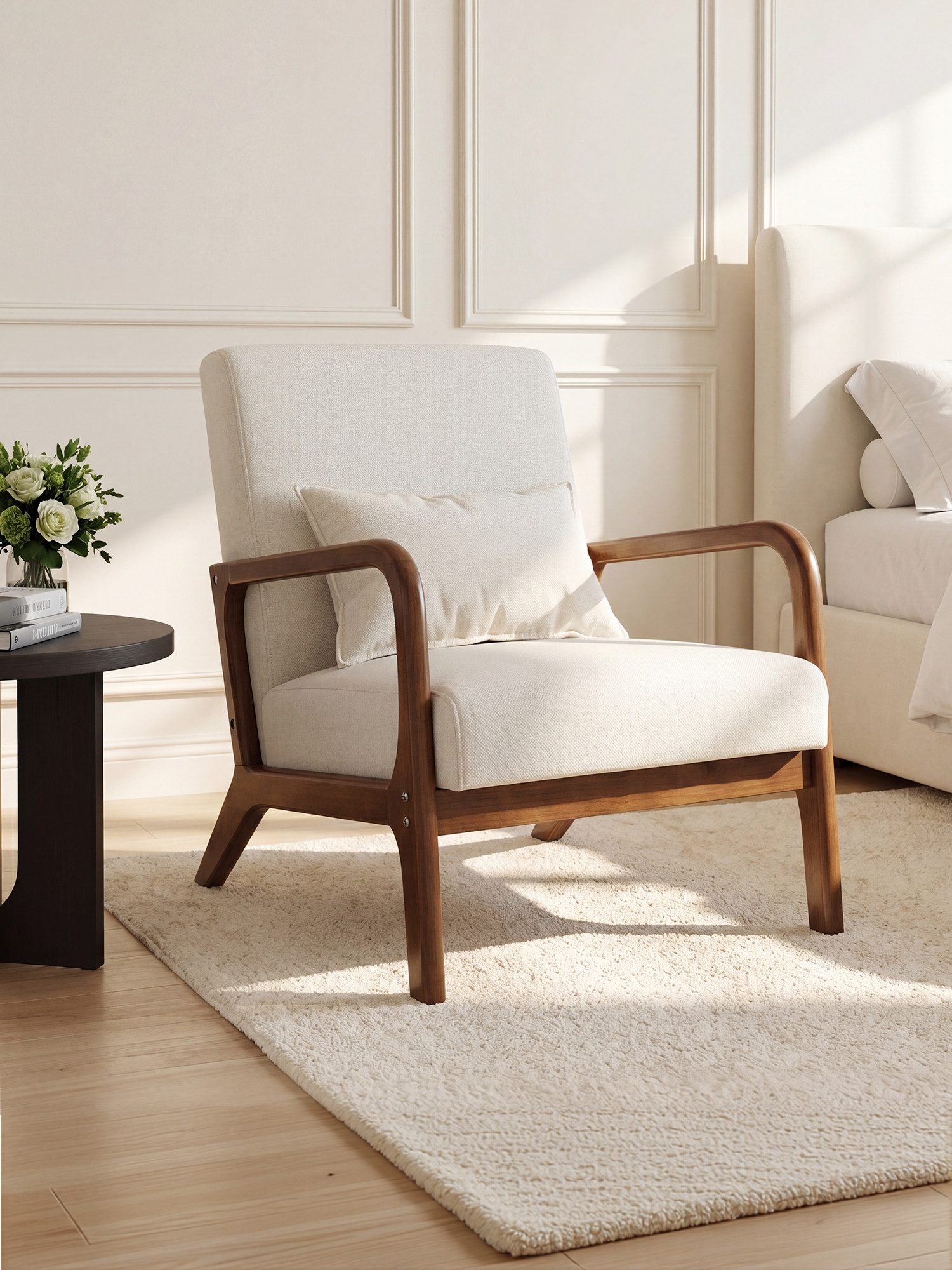 FiveWillowise Sessel mit Armlehnen, Stabiler Massivholzrahmen, Wohnzimmersessel, Beige (1-St)