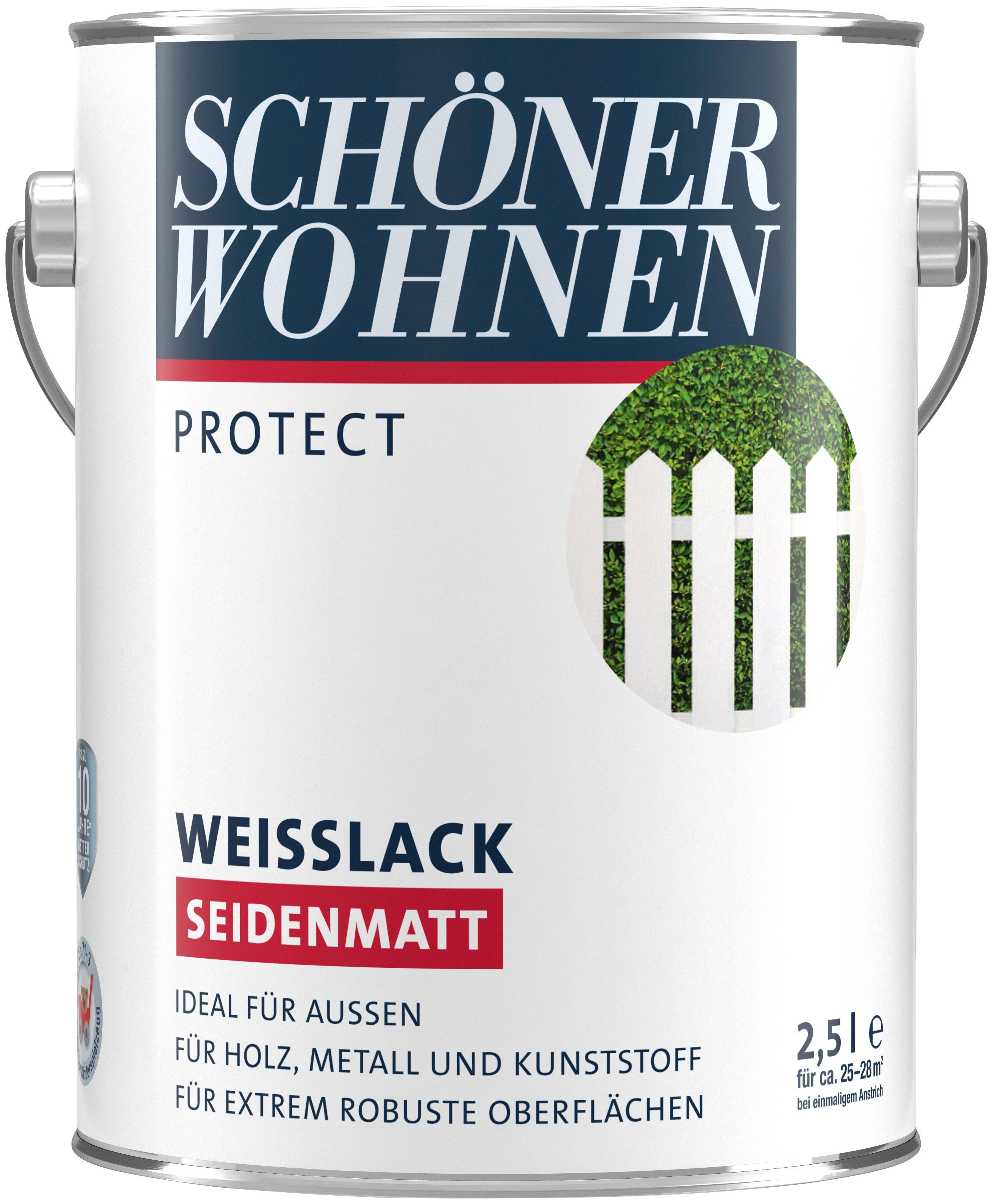 für Protect ideal SCHÖNER Liter, Weisslack, seidenmatt weiß, WOHNEN FARBE außen, 2,5 Lack
