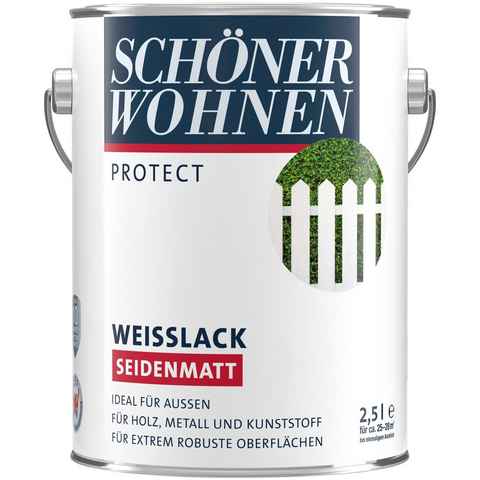 SCHÖNER WOHNEN FARBE Lack Protect Weisslack, 2,5 Liter, weiß, ideal für außen, seidenmatt