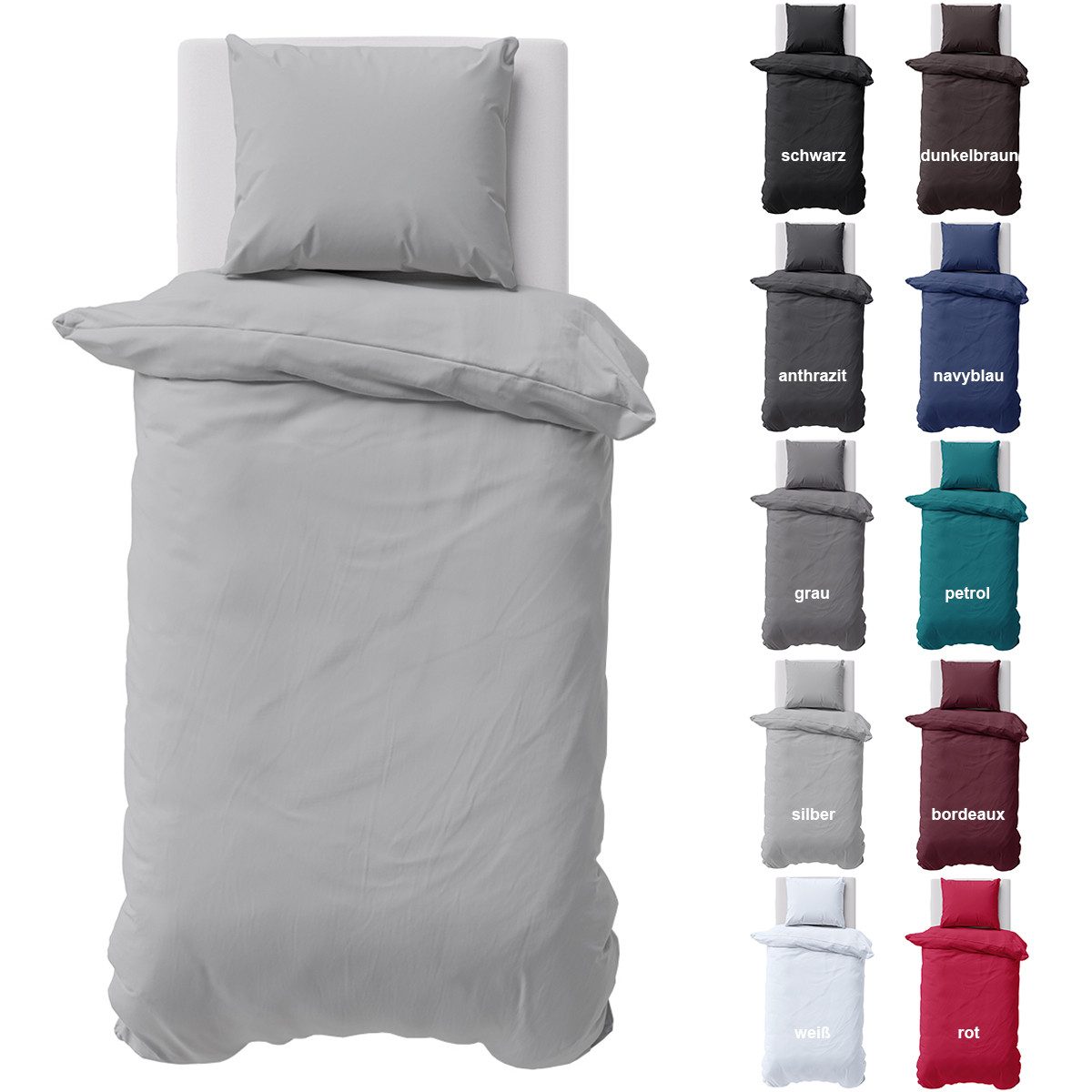 Visaggio Bettwäsche Baumwolle Uni Bettbezug Set günstig online kaufen