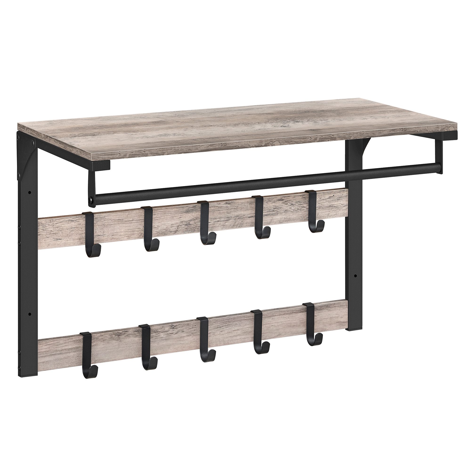 VASAGLE Wandgarderobe, Wandregal, mit Haken, 65 x 30 x 42 cm (L x B x H)