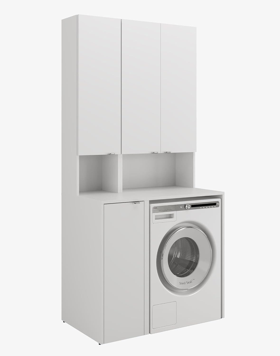 Platan Room Badezimmer-Set Waschmaschinenschrank 65 cm breit und Hochschrank 33 cm breit, Badschrank Aufbewahrungsschrank für Bad, Hoch Schrank Schmal