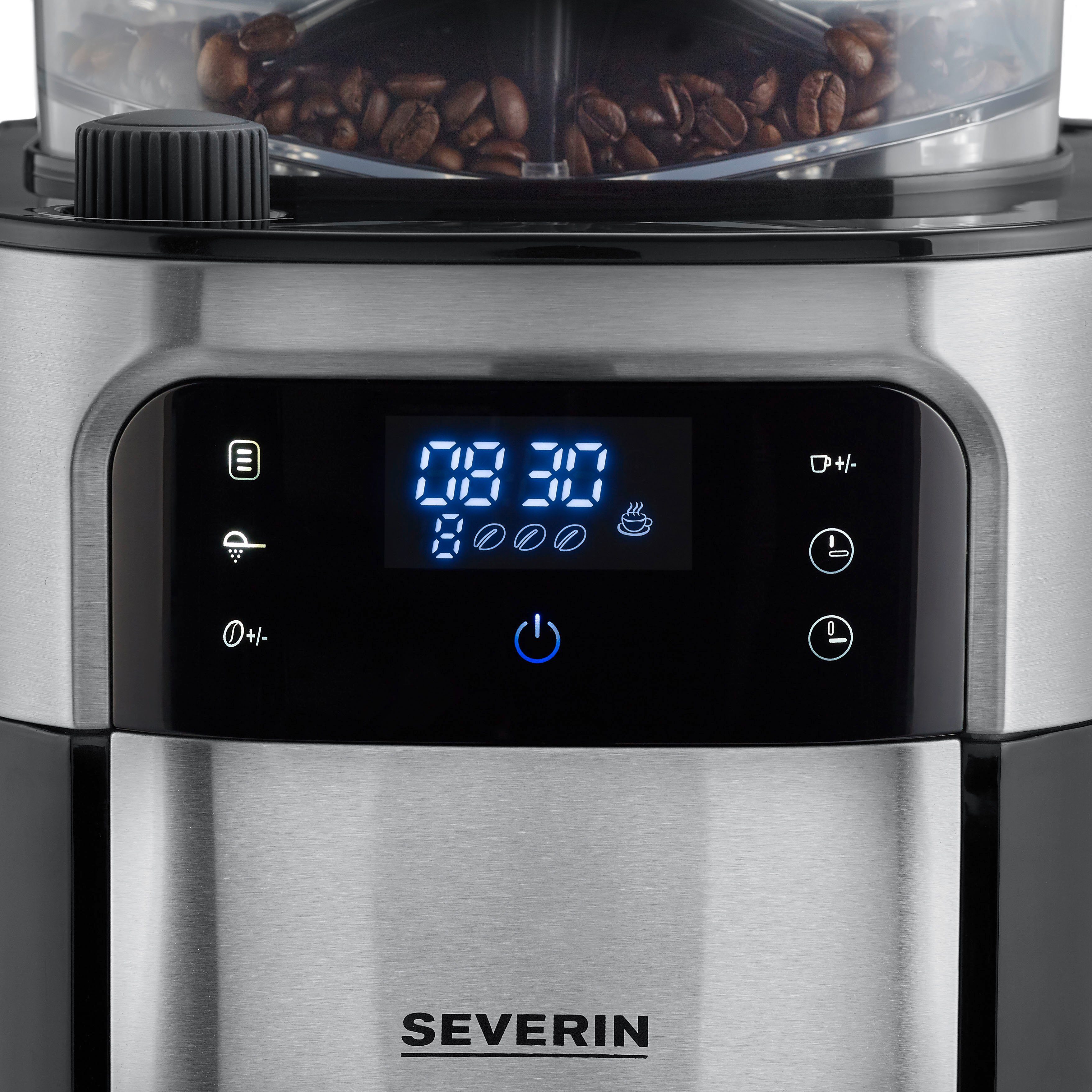 1l Severin Timerfunktion 4814, mit Mahlwerk, 1x4, Schwenkfilter, LED-Touch-Display, Mahlwerk Kaffeemaschine Kaffeekanne, Permanentfilter KA mit