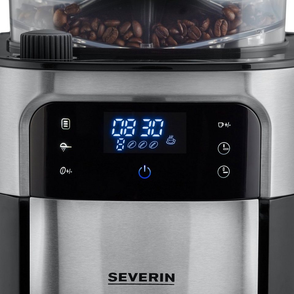 Severin Kaffeemaschine mit Mahlwerk KA 4814, 1l Kaffeekanne,  Permanentfilter 1x4, mit Mahlwerk, Schwenkfilter, LED-Touch-Display,  Timerfunktion, Volle Aroma-Entfaltung dank einzigartiger Blooming-Funktion