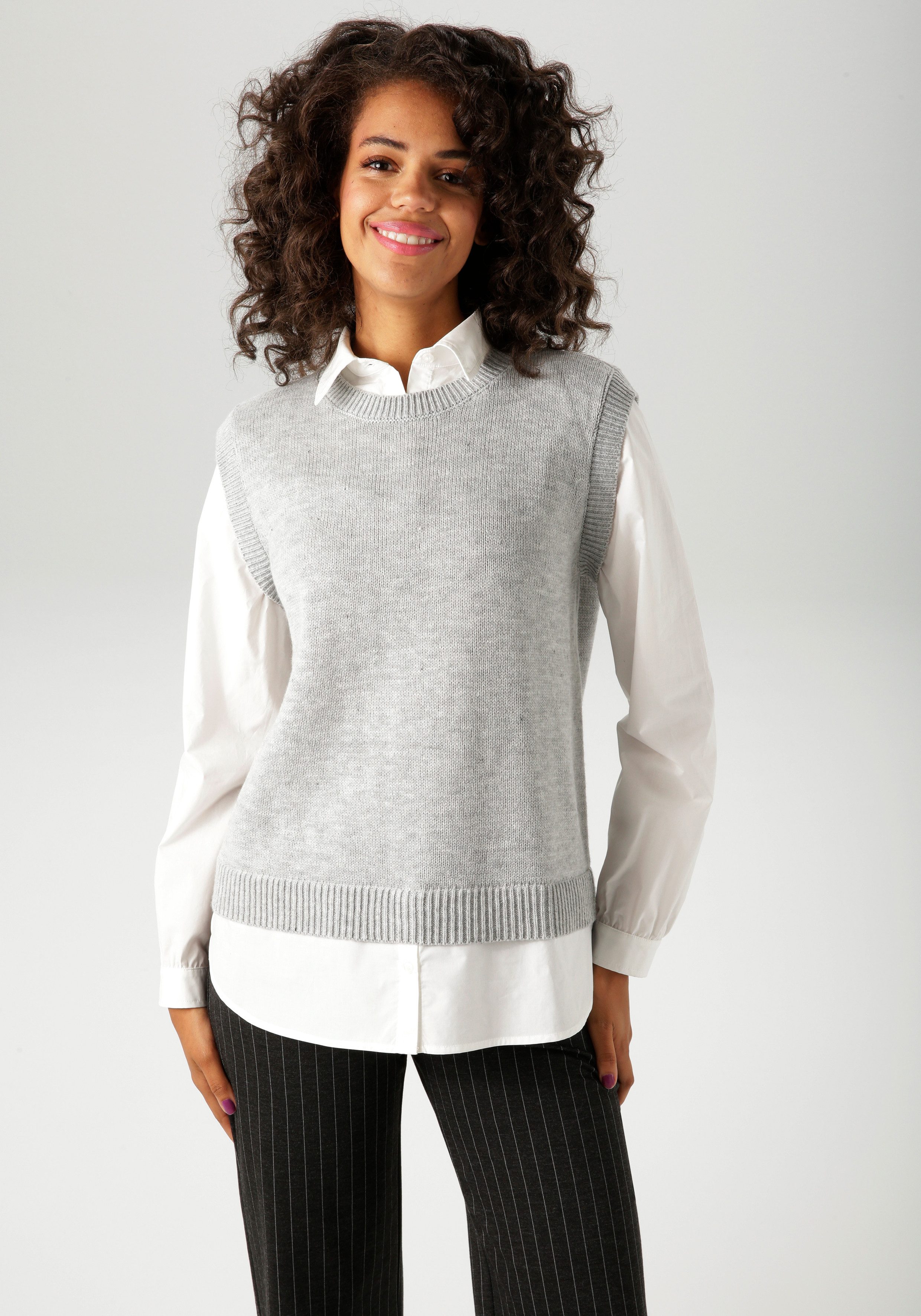 Aniston CASUAL Strickpullover mit Bluseneinsatz - günstig online kaufen