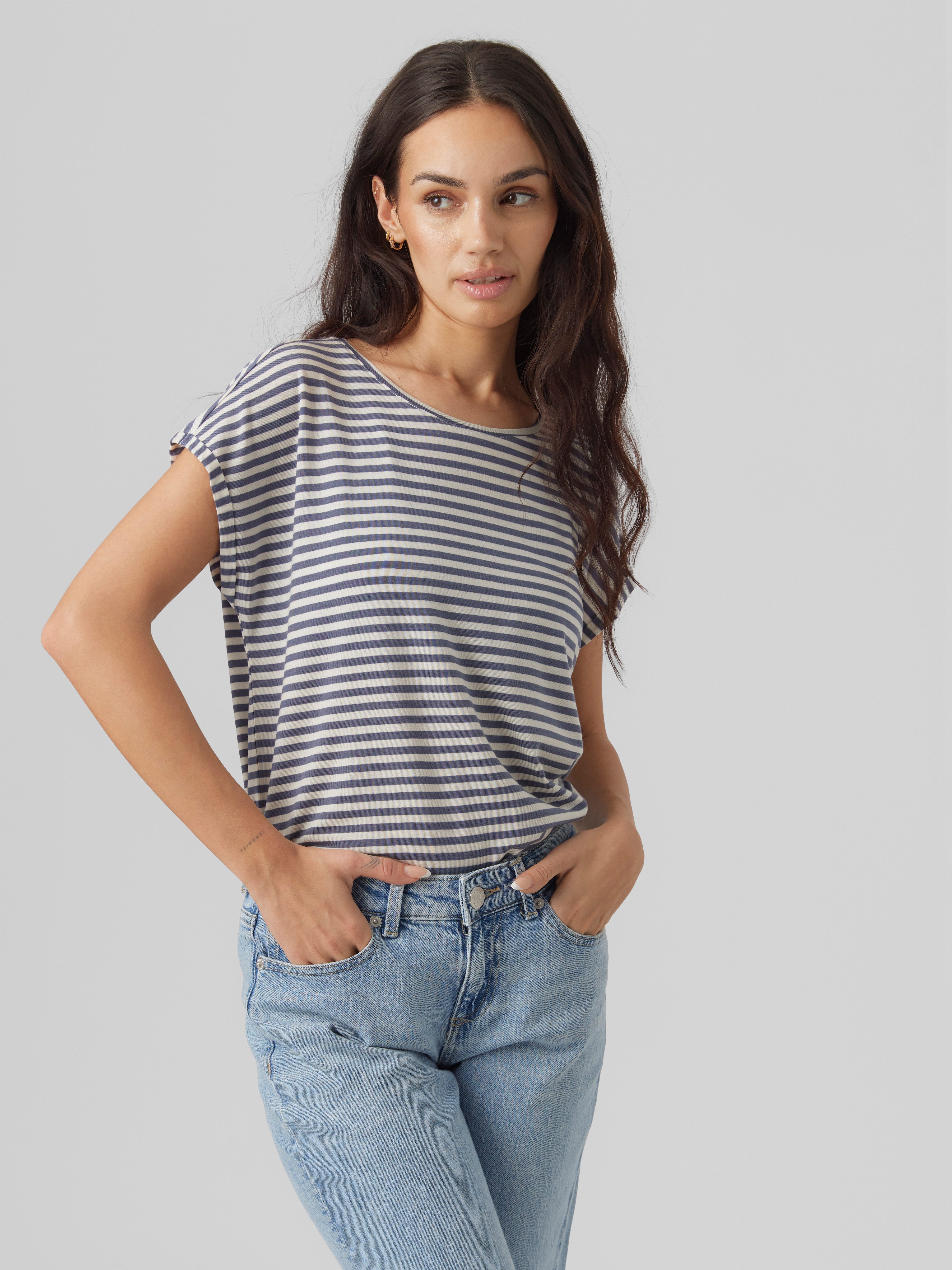 Vero Moda Rundhalsshirt VMAVA PLAIN SS TOP STRIPE GA JRS NOOS Materialmix, günstig online kaufen