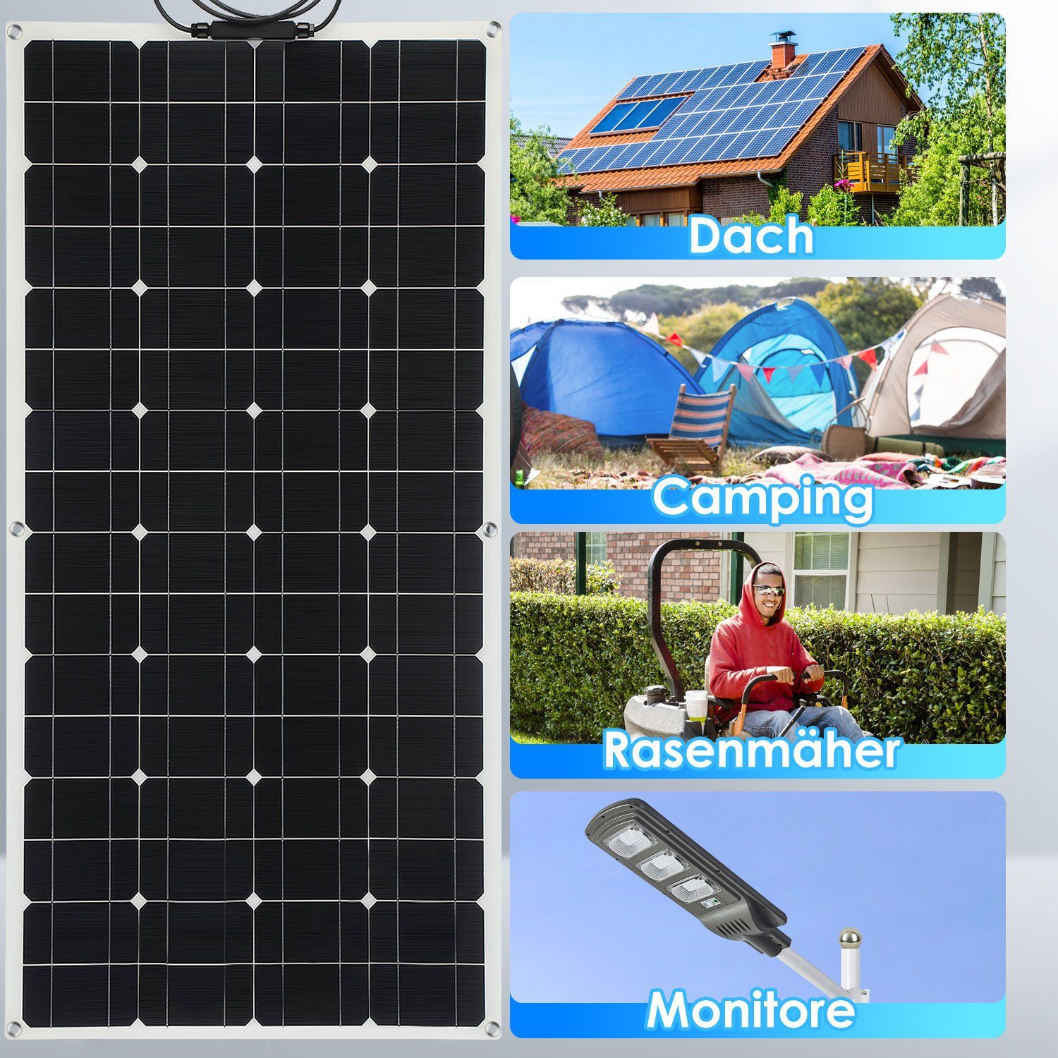 oyajia Solarmodul Profi Biegbar 100W Monokristallin Solarpanel, Solaranlage Bodenplatte 18V Ladegerät 12V Mono-Schindelzellen, Solar für Weiße Wohnmobil Auto Boot Akku