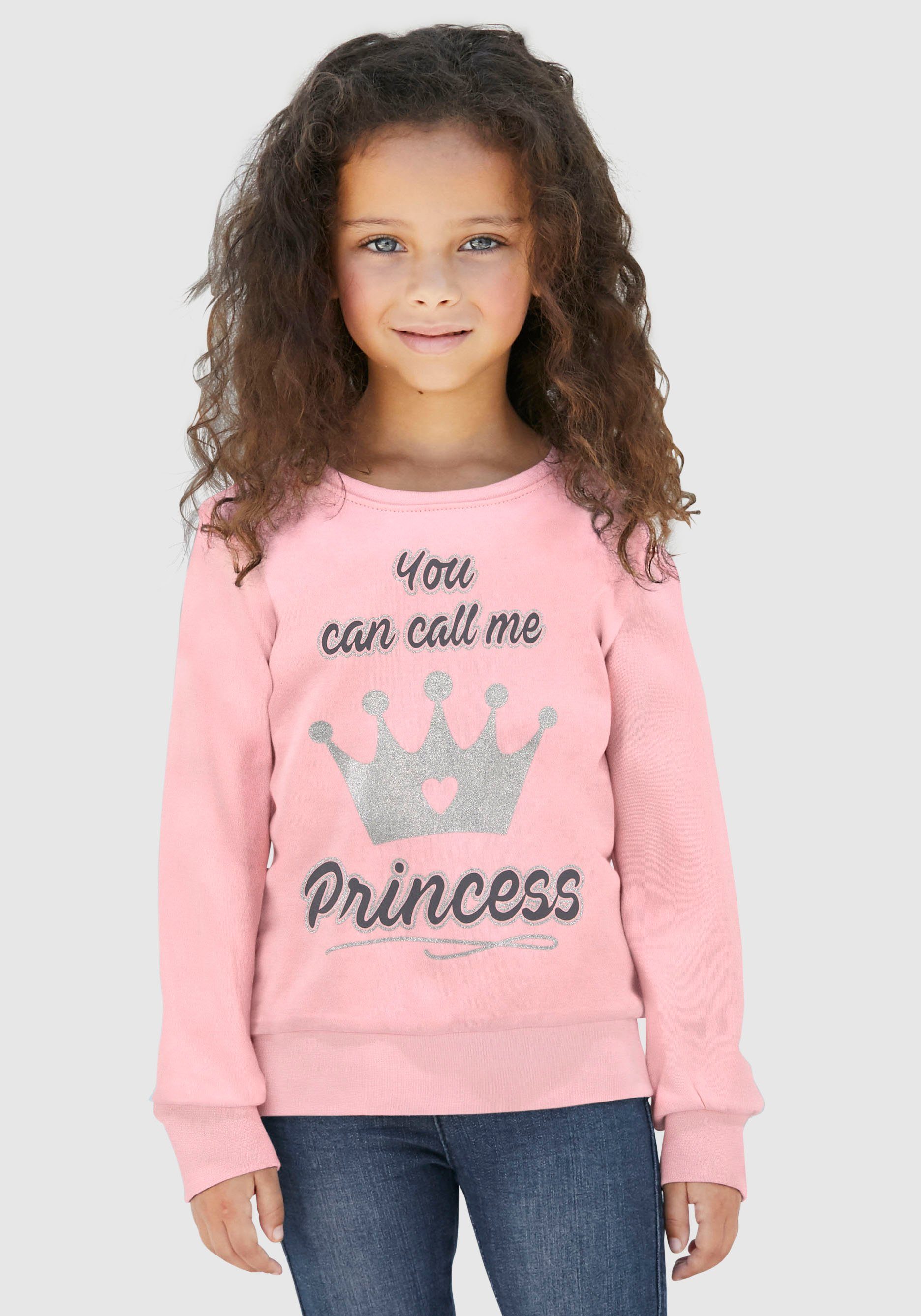 CALL mit Glitzerprint ME KIDSWORLD PRINCESS YOU Langarmshirt CAN niedlichem