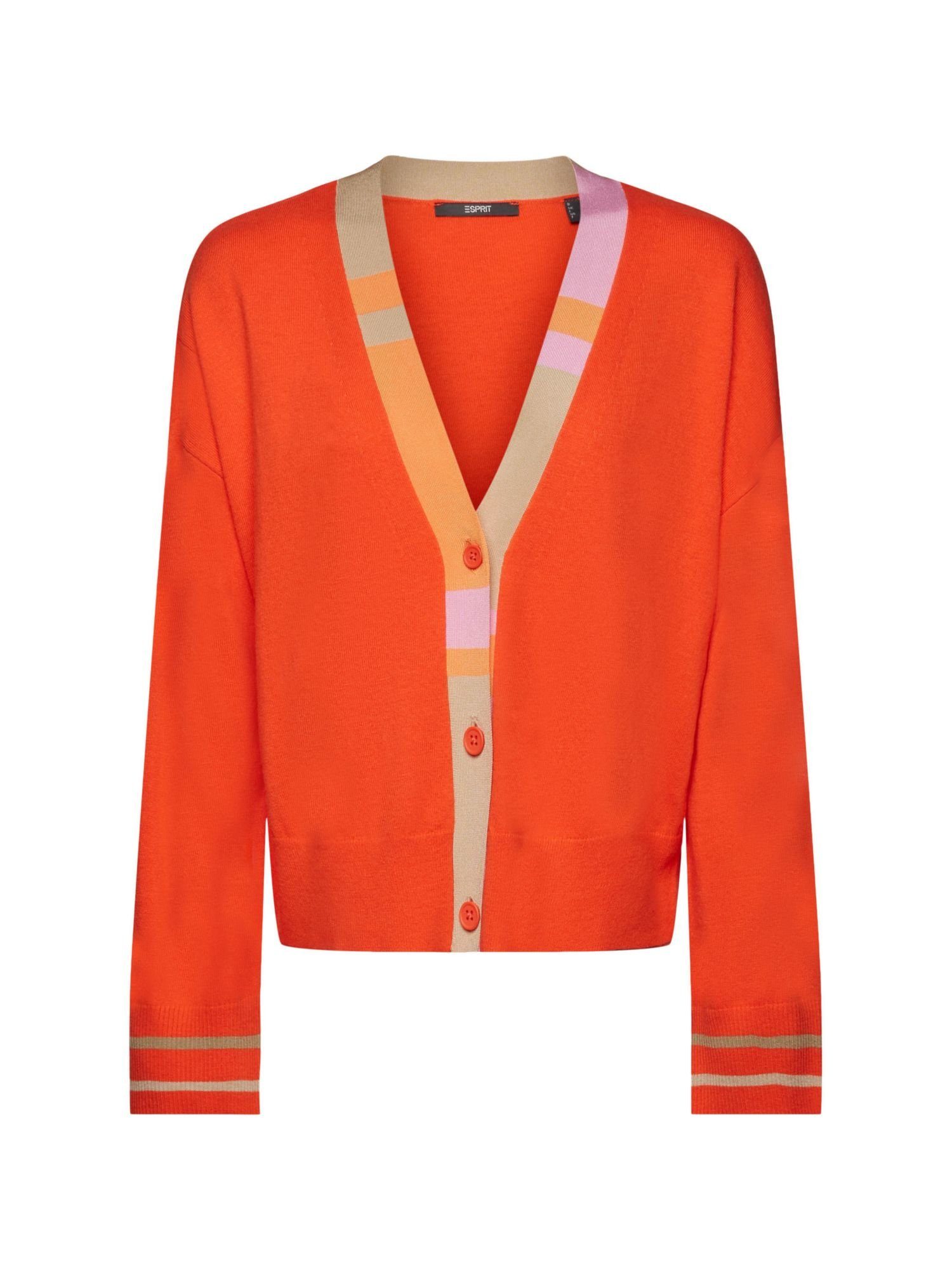 Collection (1-tlg) ORANGE mit Cardigan Esprit V-Ausschnitt Strickjacke RED