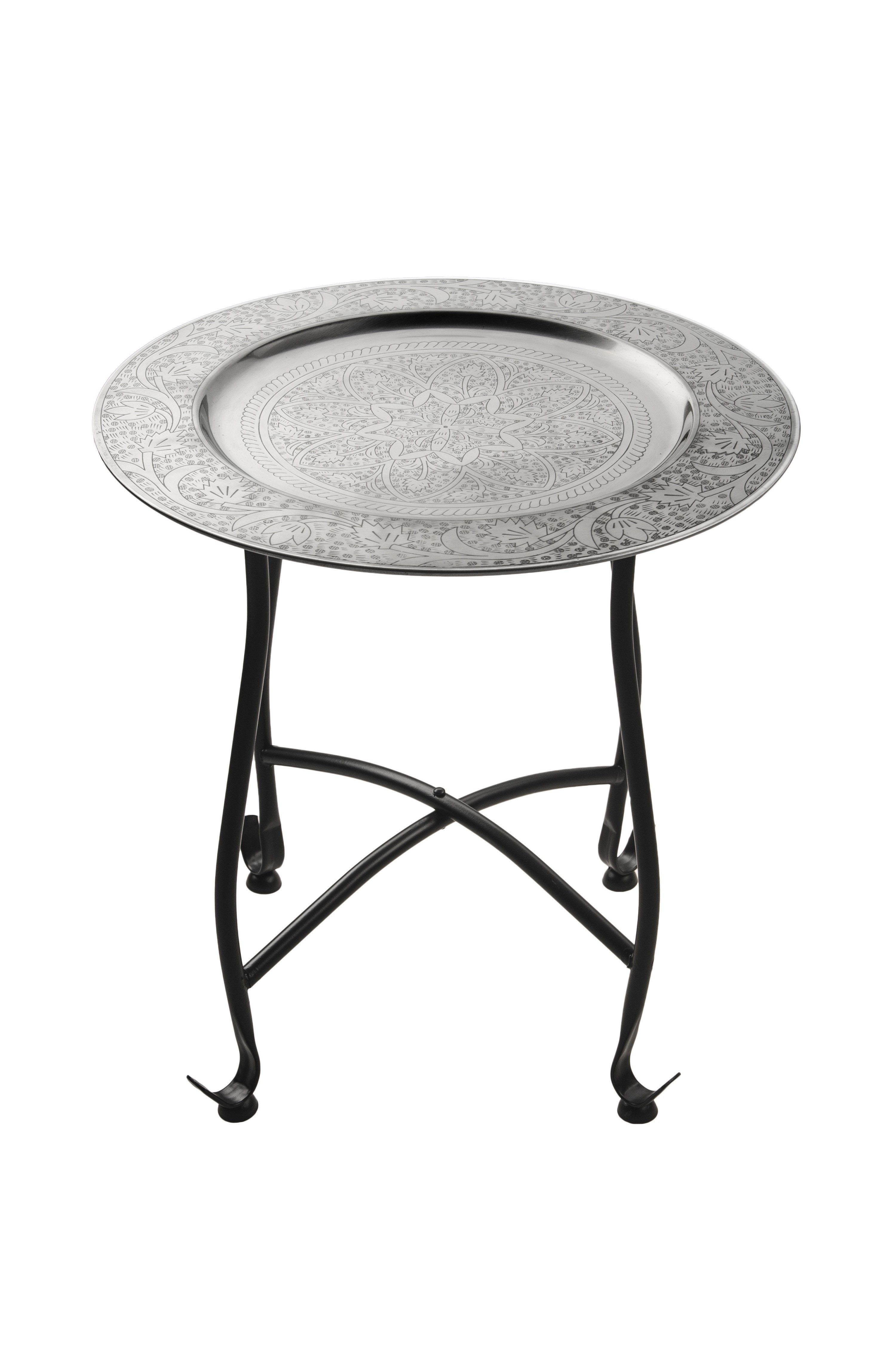 Marrakesch Orient & Mediterran Interior Beistelltisch Orientalischer Beistelltisch Sule klappbar aus Metall silber 40 cm (1-St), Handarbeit