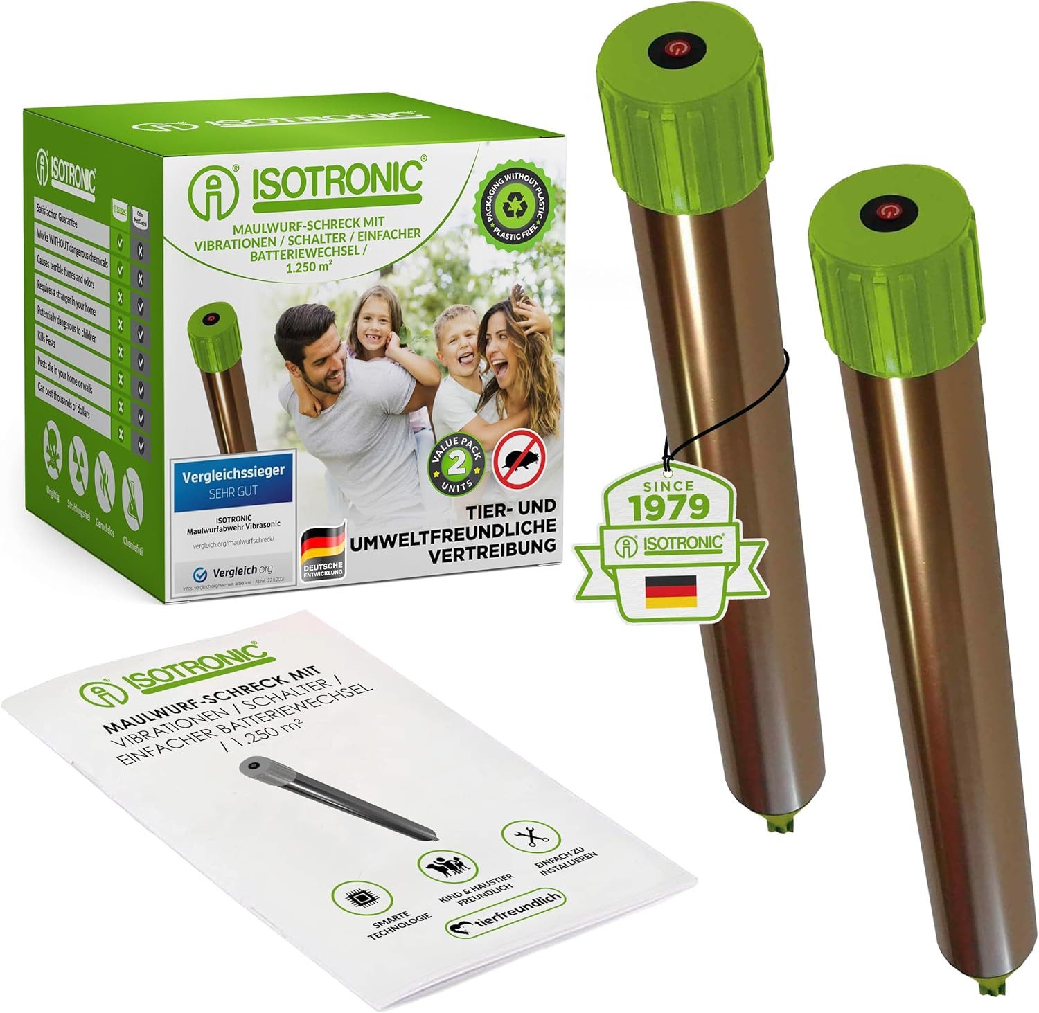 ISOTRONIC Vibrations-Tierabwehr Goldfinger Wühltiervertreiber Batterie, 2-tlg.